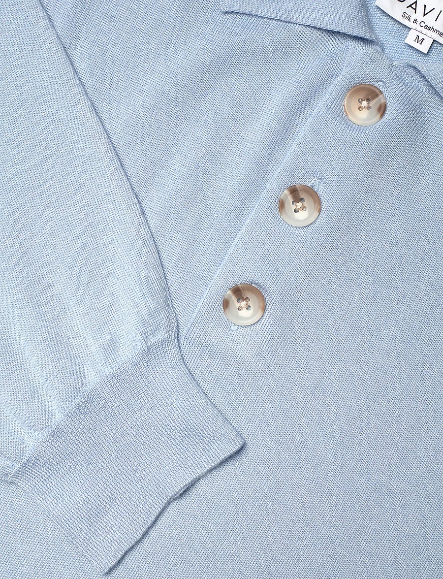 Davida Cashmere - Man fine knit collar - long-sleeved knitted polos - blue fug - 5
