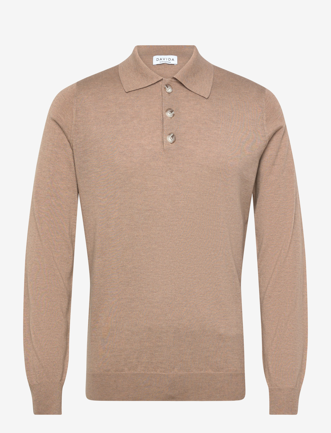 Davida Cashmere - Man fine knit collar - long-sleeved knitted polos - mink - 0