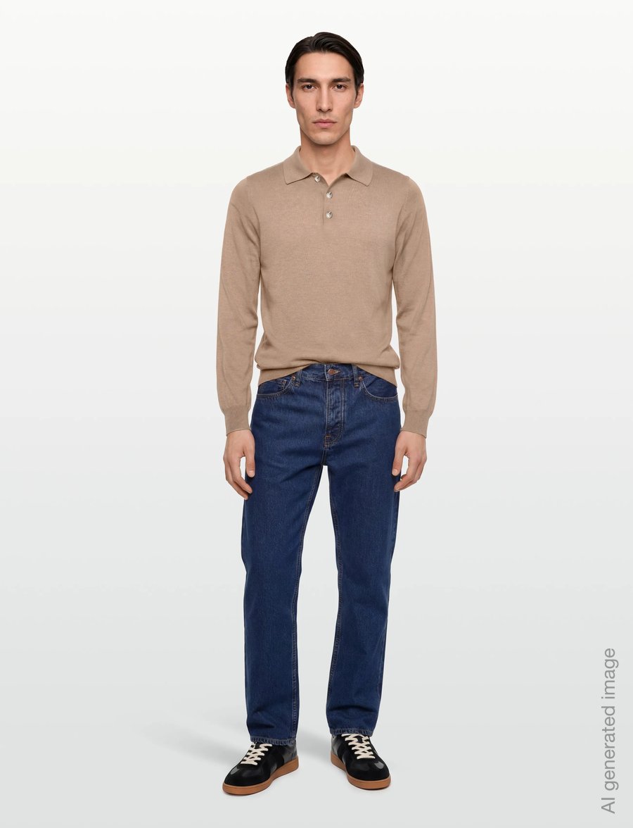 Davida Cashmere - Man fine knit collar - long-sleeved knitted polos - mink - 0