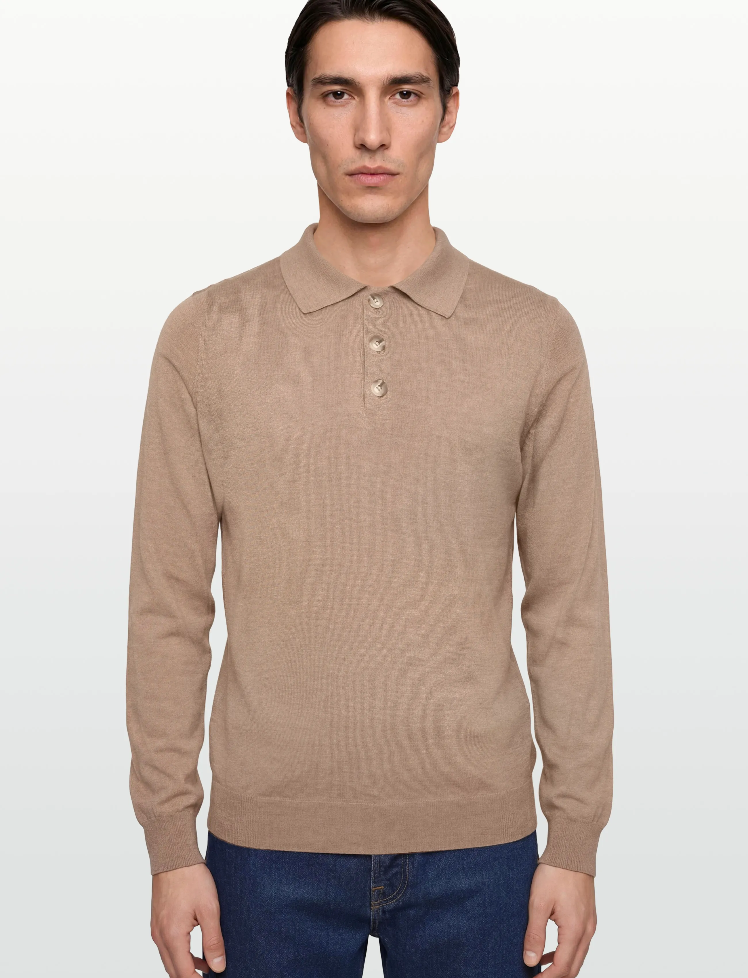 Davida Cashmere - Man fine knit collar - poloer i strik med lange ærmer - mink - 3