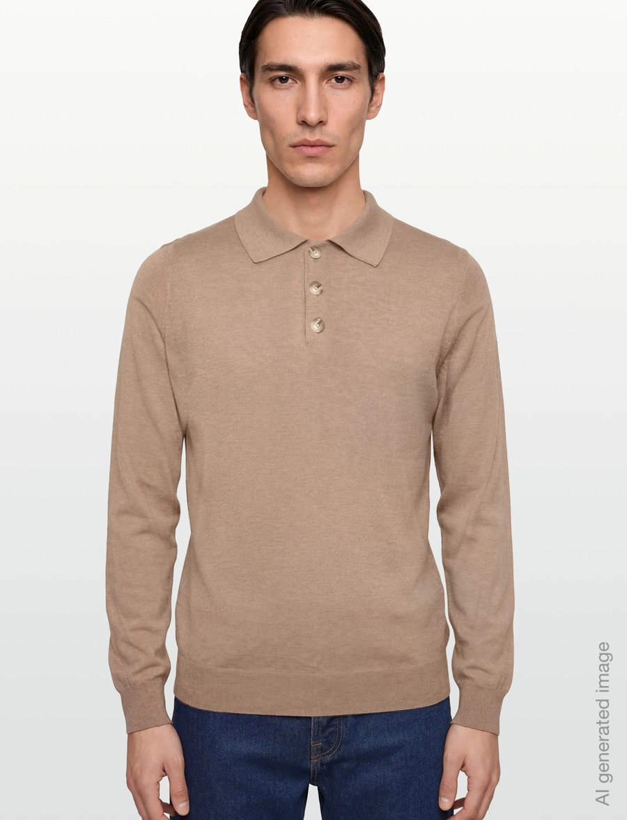 Davida Cashmere - Man fine knit collar - long-sleeved knitted polos - mink - 3