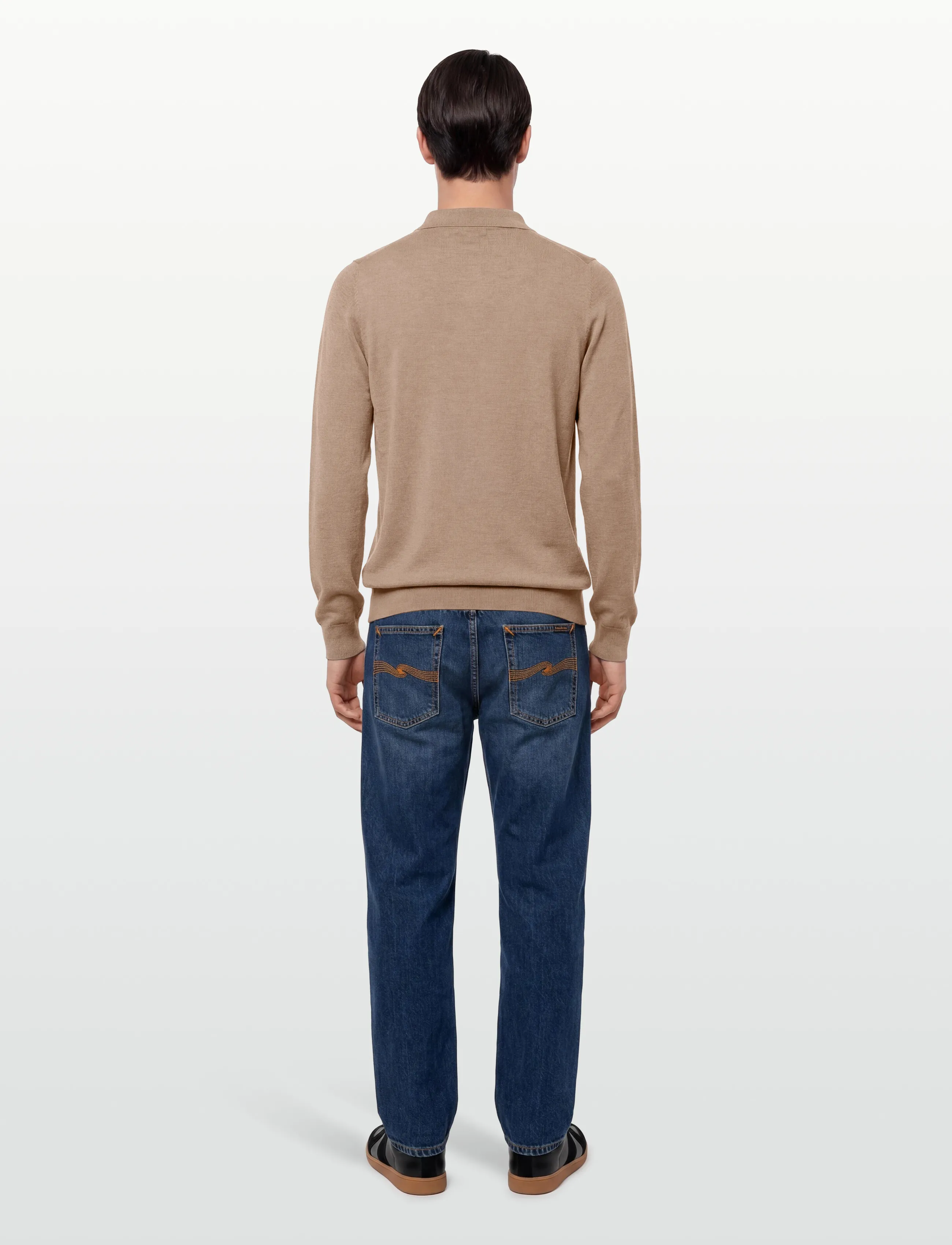 Davida Cashmere - Man fine knit collar - poloer i strik med lange ærmer - mink - 4