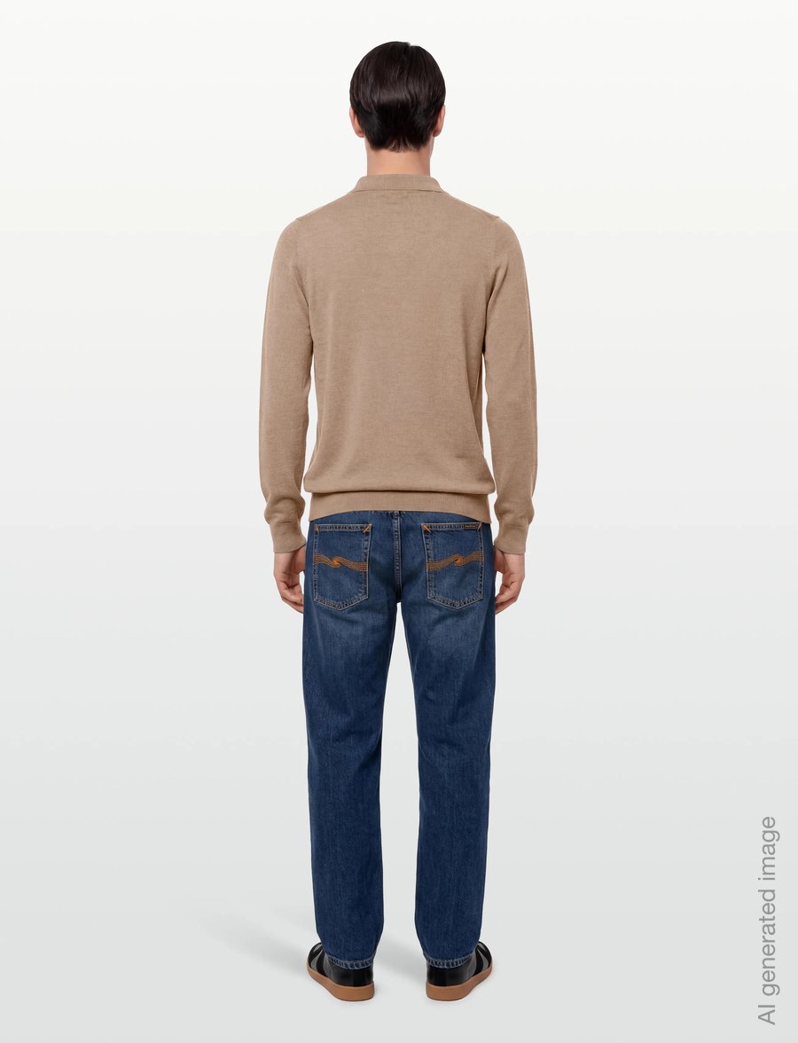 Davida Cashmere - Man fine knit collar - long-sleeved knitted polos - mink - 4