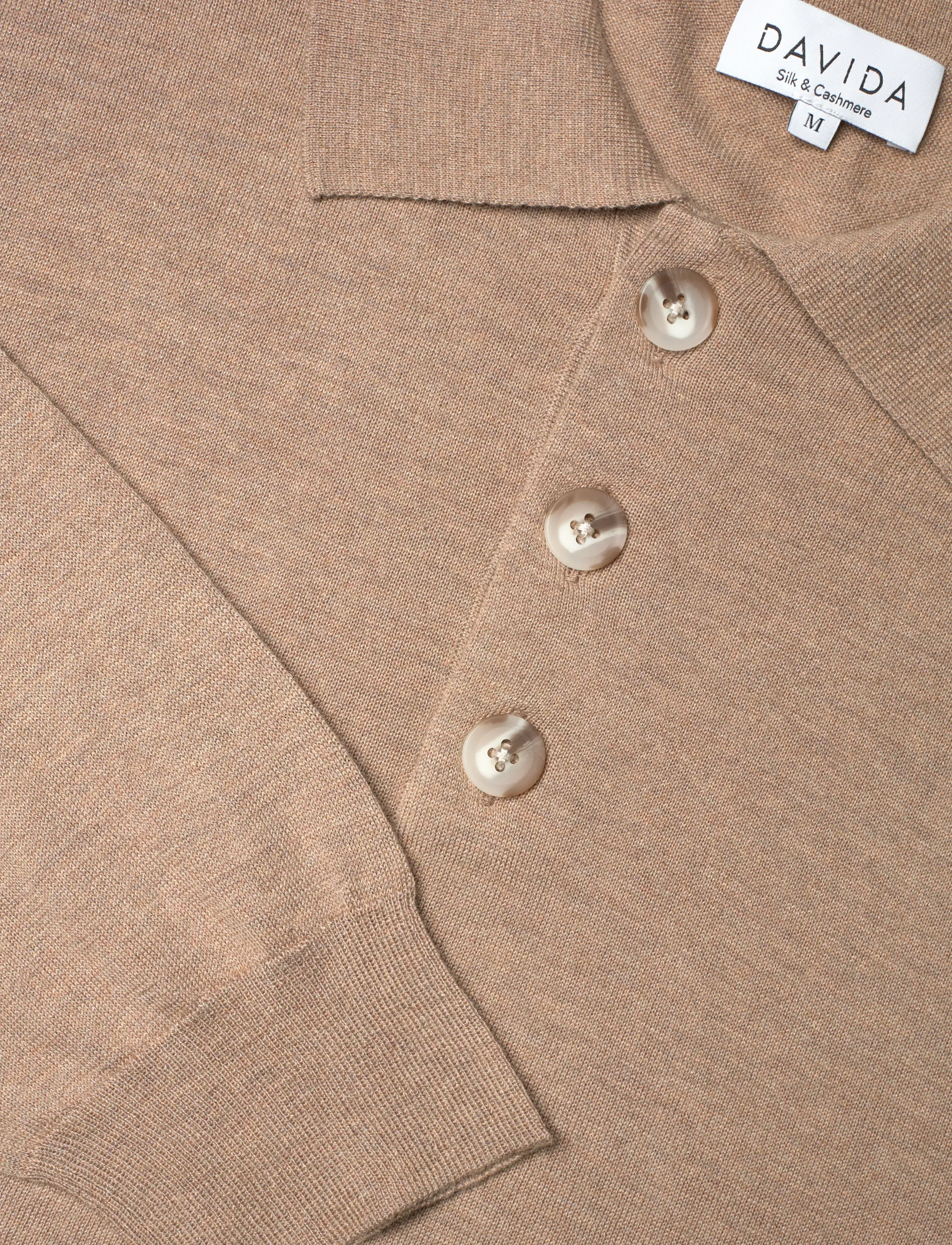 Davida Cashmere - Man fine knit collar - long-sleeved knitted polos - mink - 2