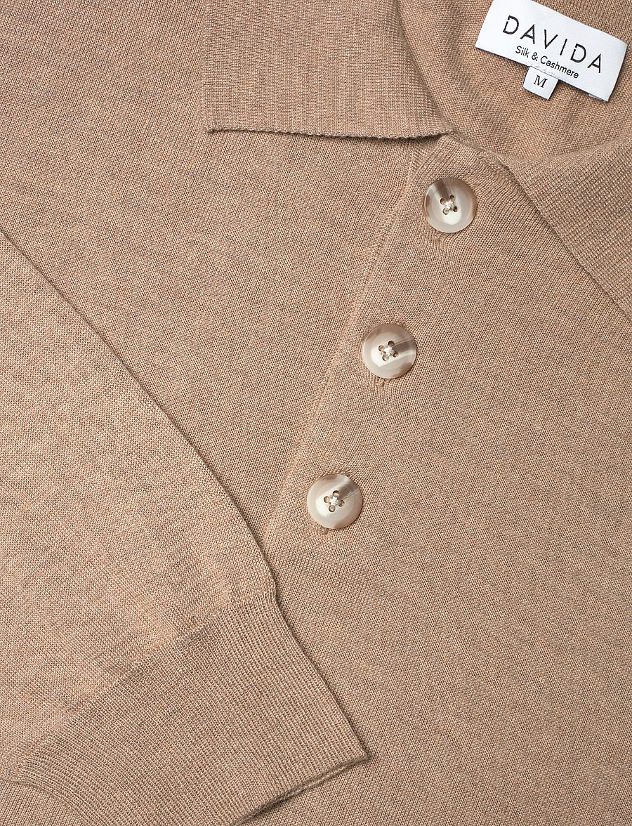 Davida Cashmere - Man fine knit collar - long-sleeved knitted polos - mink - 5