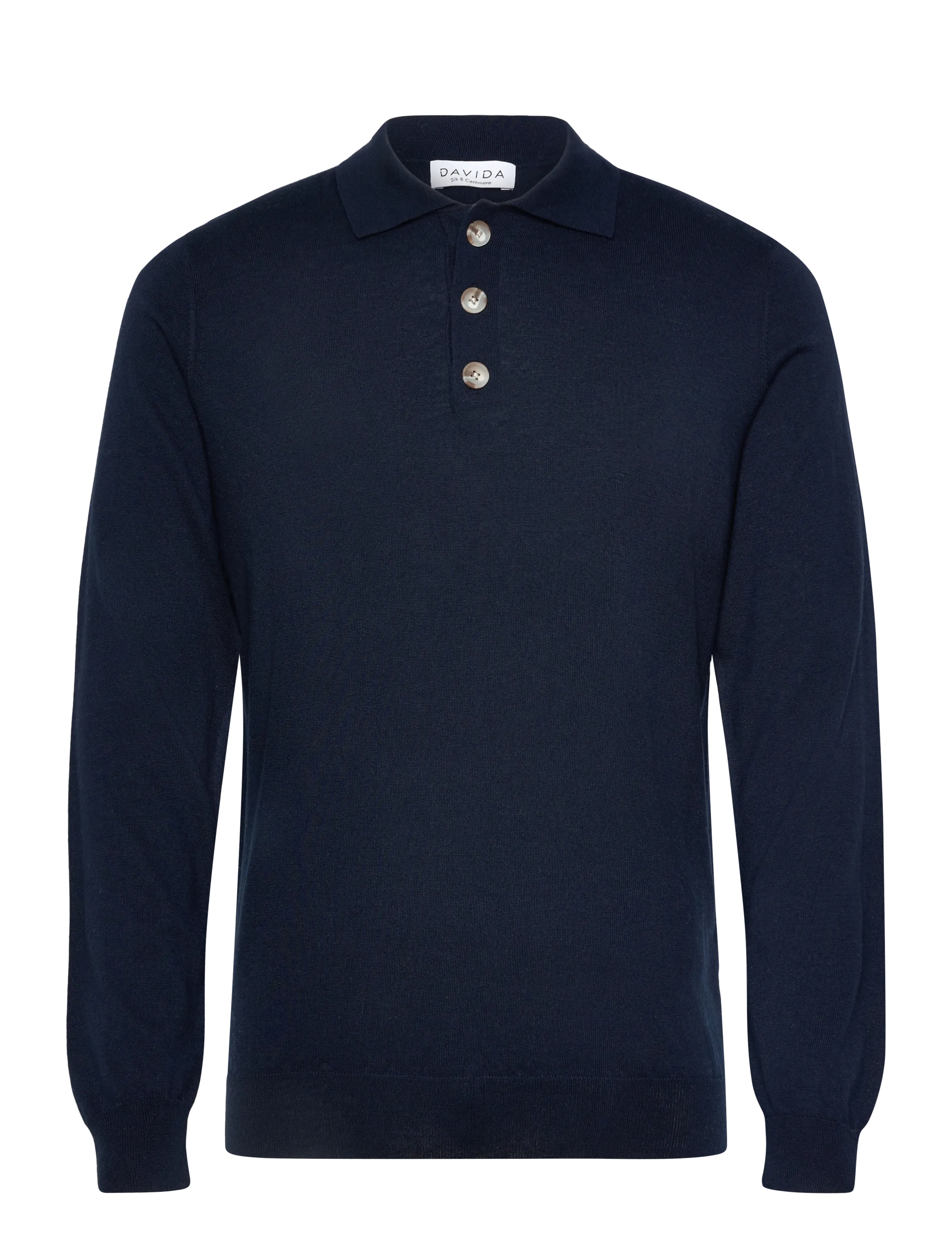 DAVIDA CASHMERE Man Fine Knit Collar Navy - S - Herren