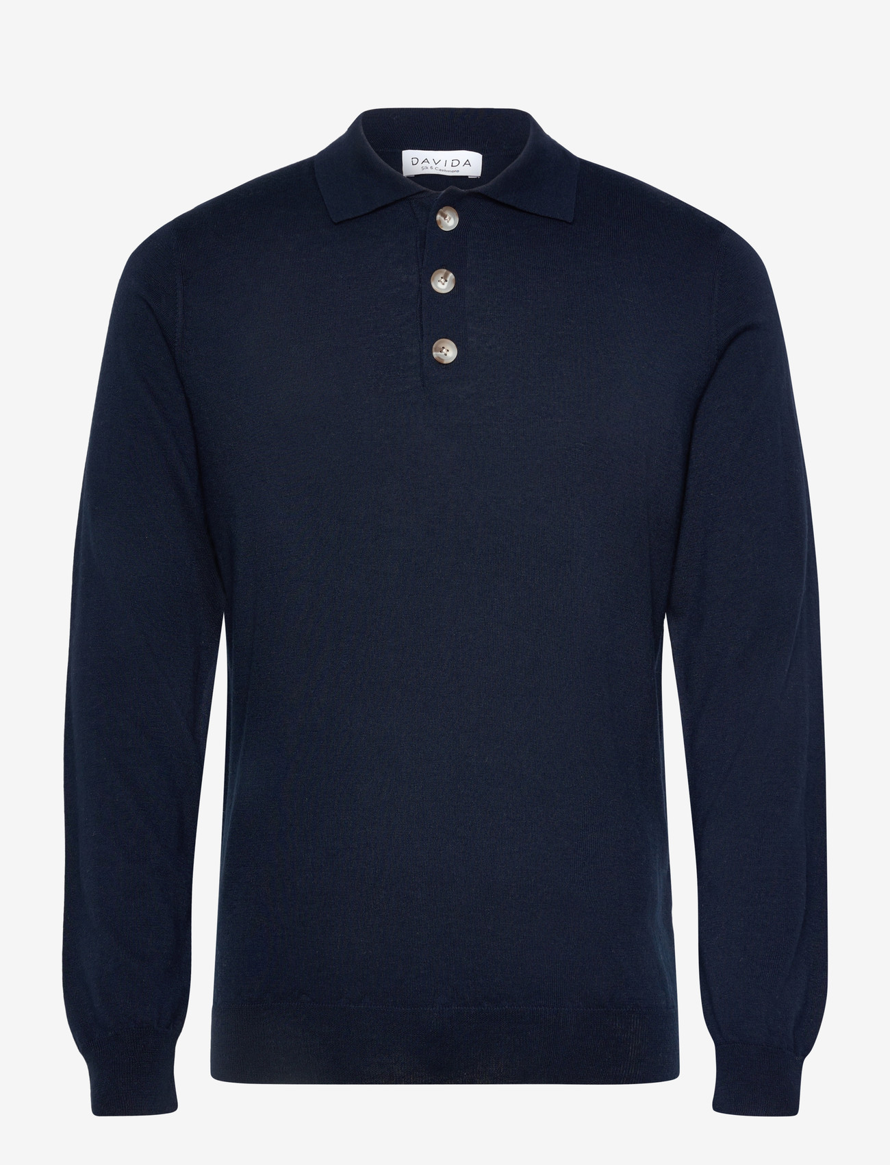 Davida Cashmere - Man fine knit collar - langermede, strikkede pologensere - navy - 0