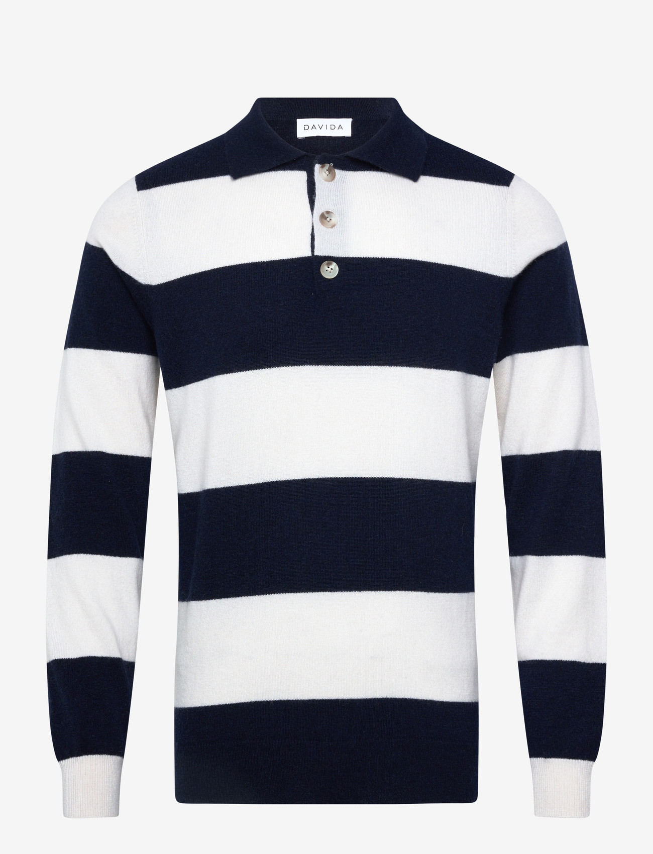 Davida Cashmere - Man collar striped - langermede, strikkede pologensere - navy - 0