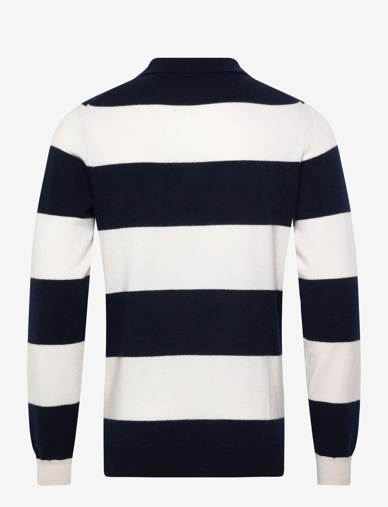 Davida Cashmere - Man collar striped - langermede, strikkede pologensere - navy - 1
