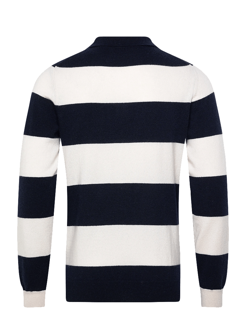 Davida Cashmere - Man collar striped - langermede, strikkede pologensere - navy - 1