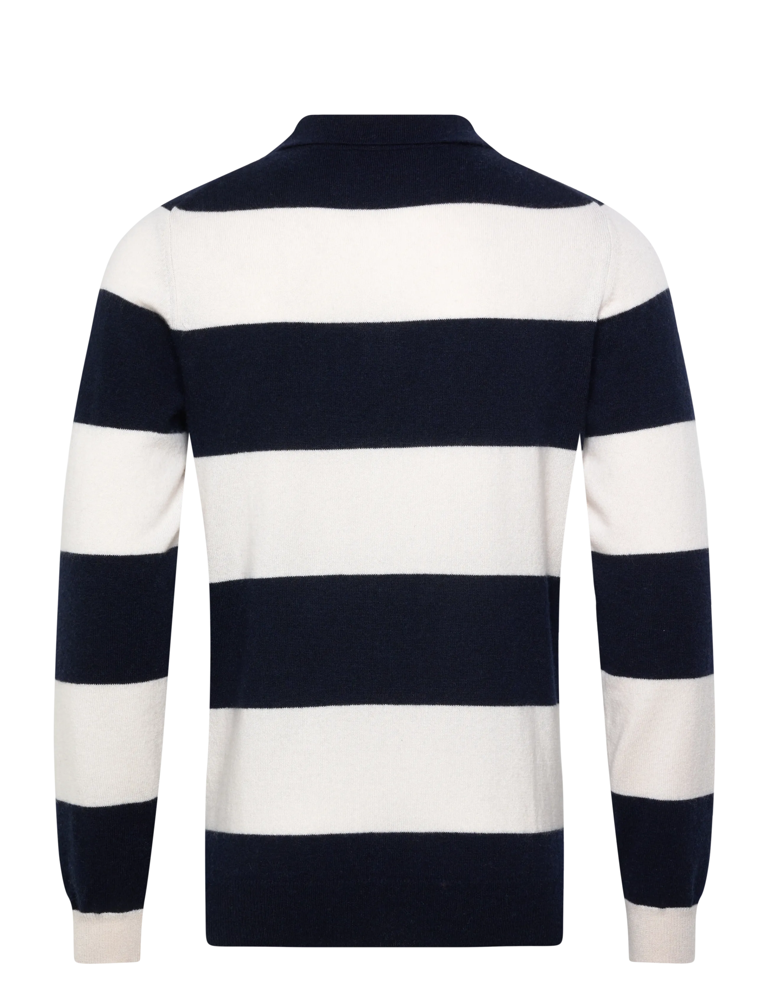 Davida Cashmere - Man collar striped - langärmelige gestrickte polohemden - navy - 1
