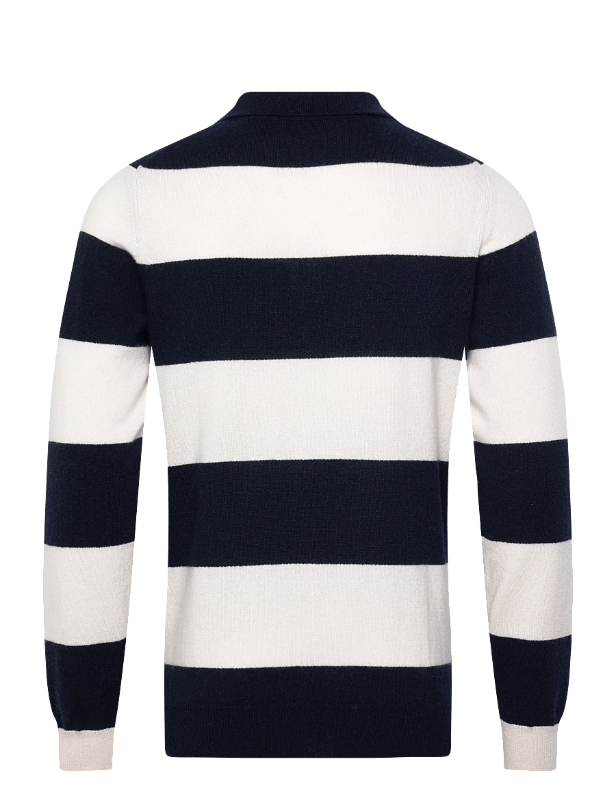 Davida Cashmere - Man collar striped - langärmelige gestrickte polohemden - navy - 1
