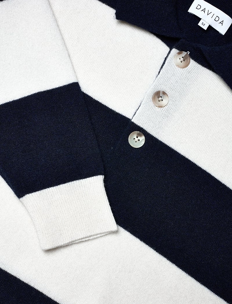 Davida Cashmere - Man collar striped - langermede, strikkede pologensere - navy - 2