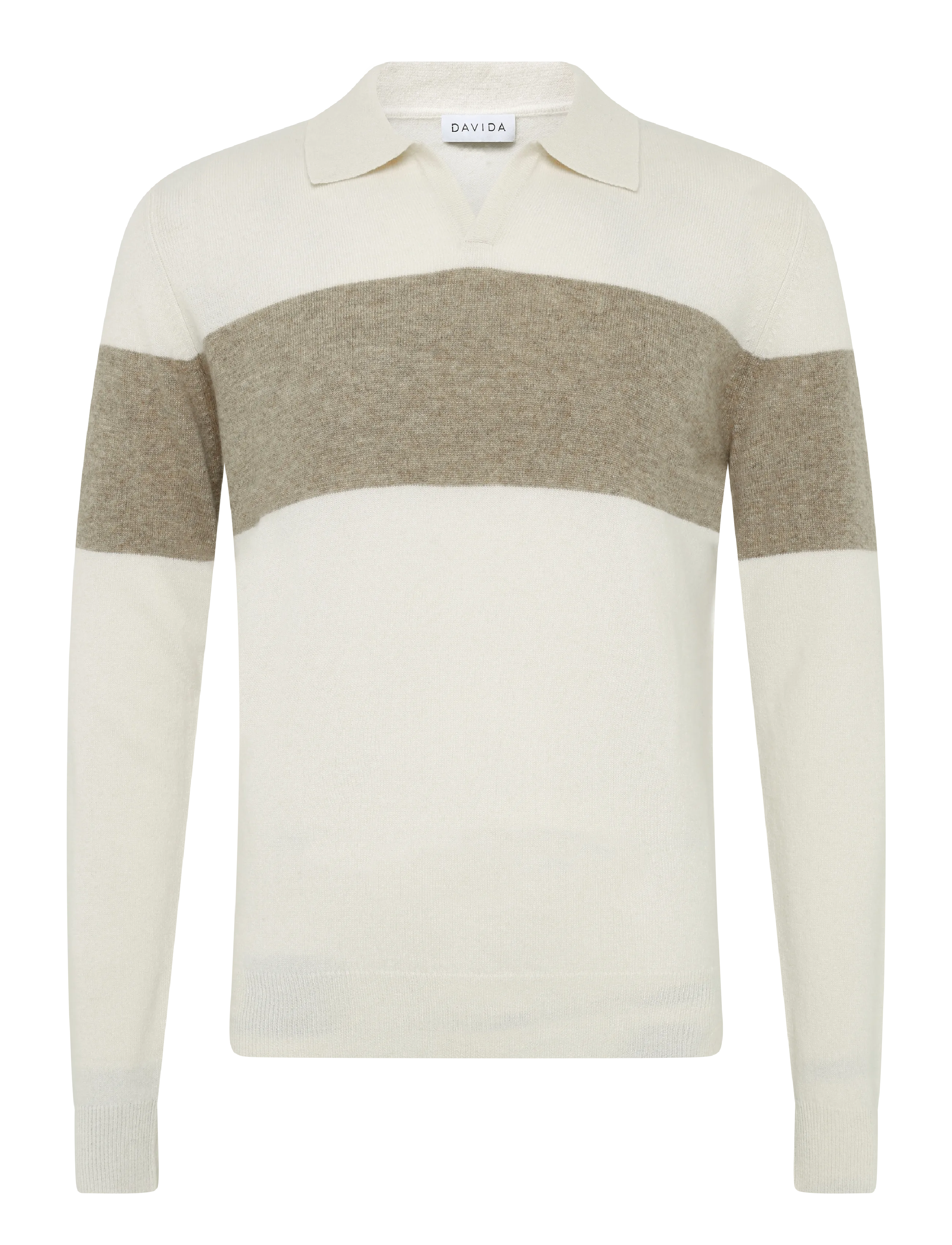 DAVIDA CASHMERE Man Open Collar One Stripe Cream - S - Herren