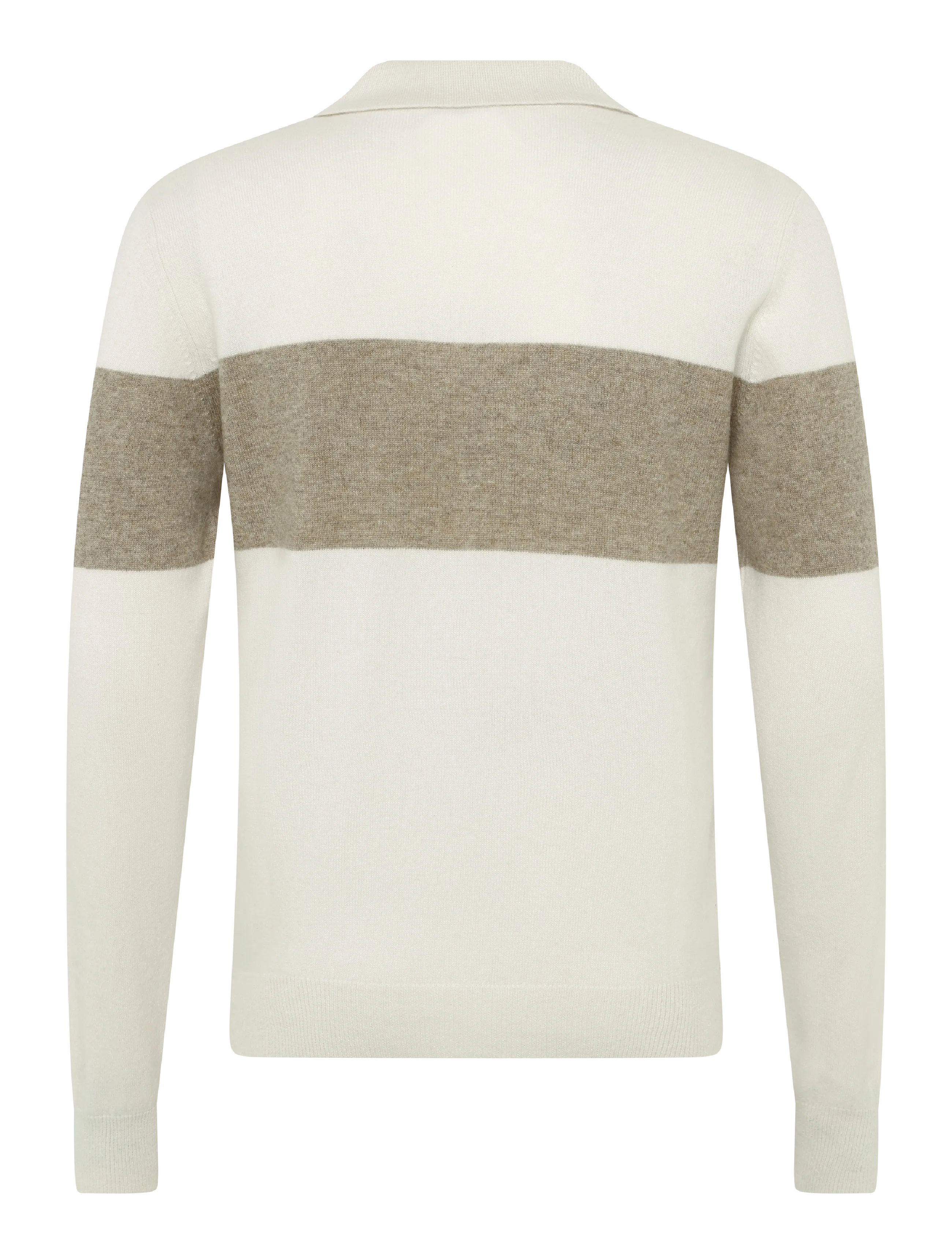 Davida Cashmere - Man Open Collar One Stripe - long-sleeved knitted polos - mink/white - 1