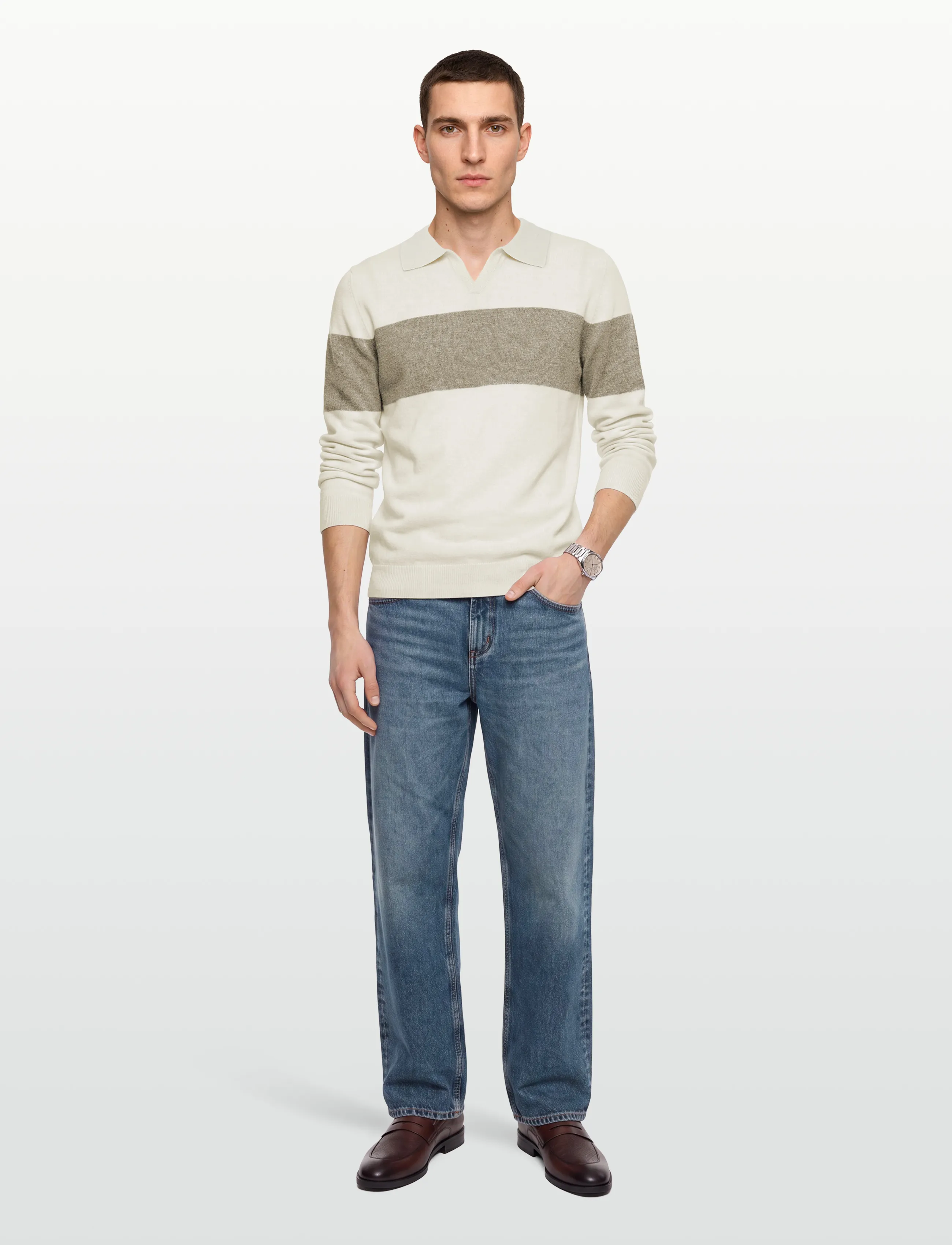 Man Open Collar One Stripe