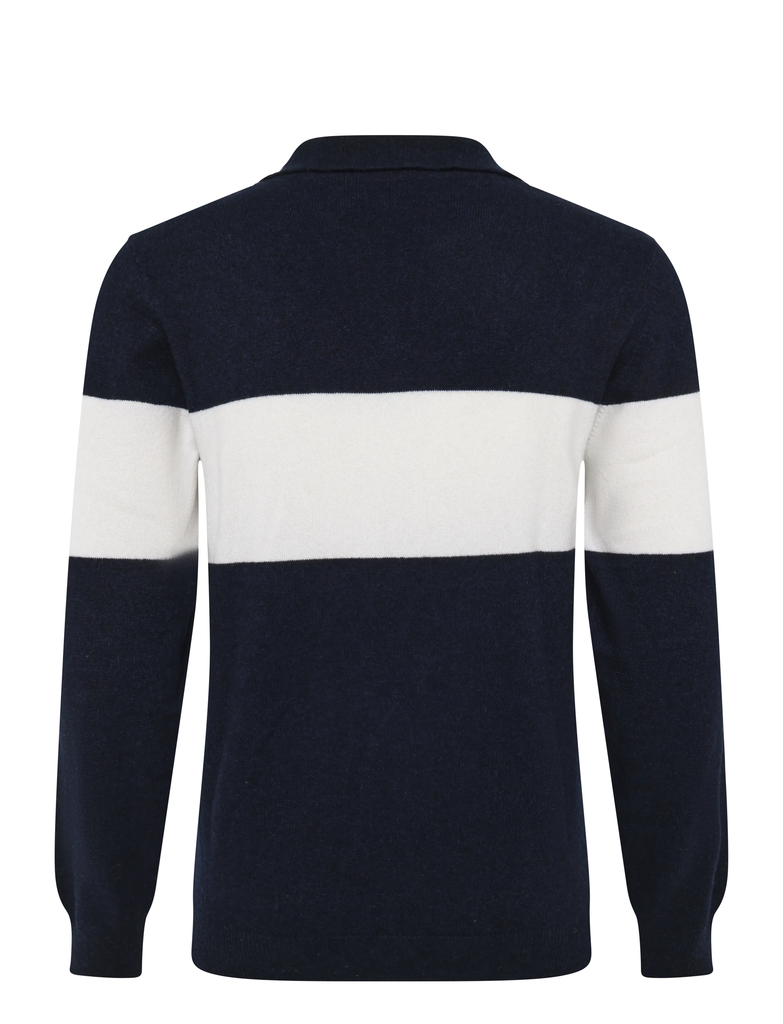 Davida Cashmere - Man Open Collar One Stripe - navy/white - 1