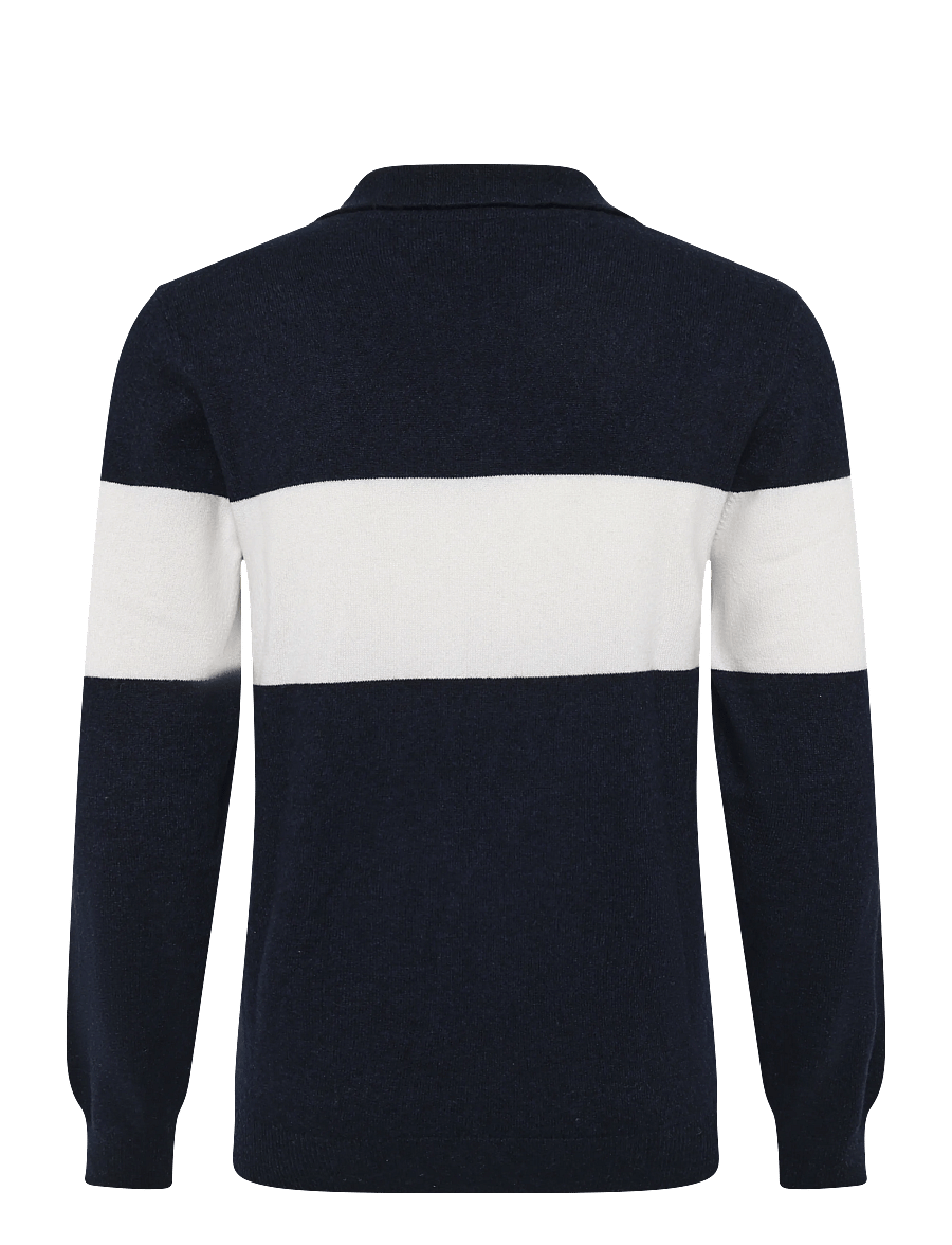 Davida Cashmere - Man Open Collar One Stripe - langärmelige strick-polohemden - navy/white - 2