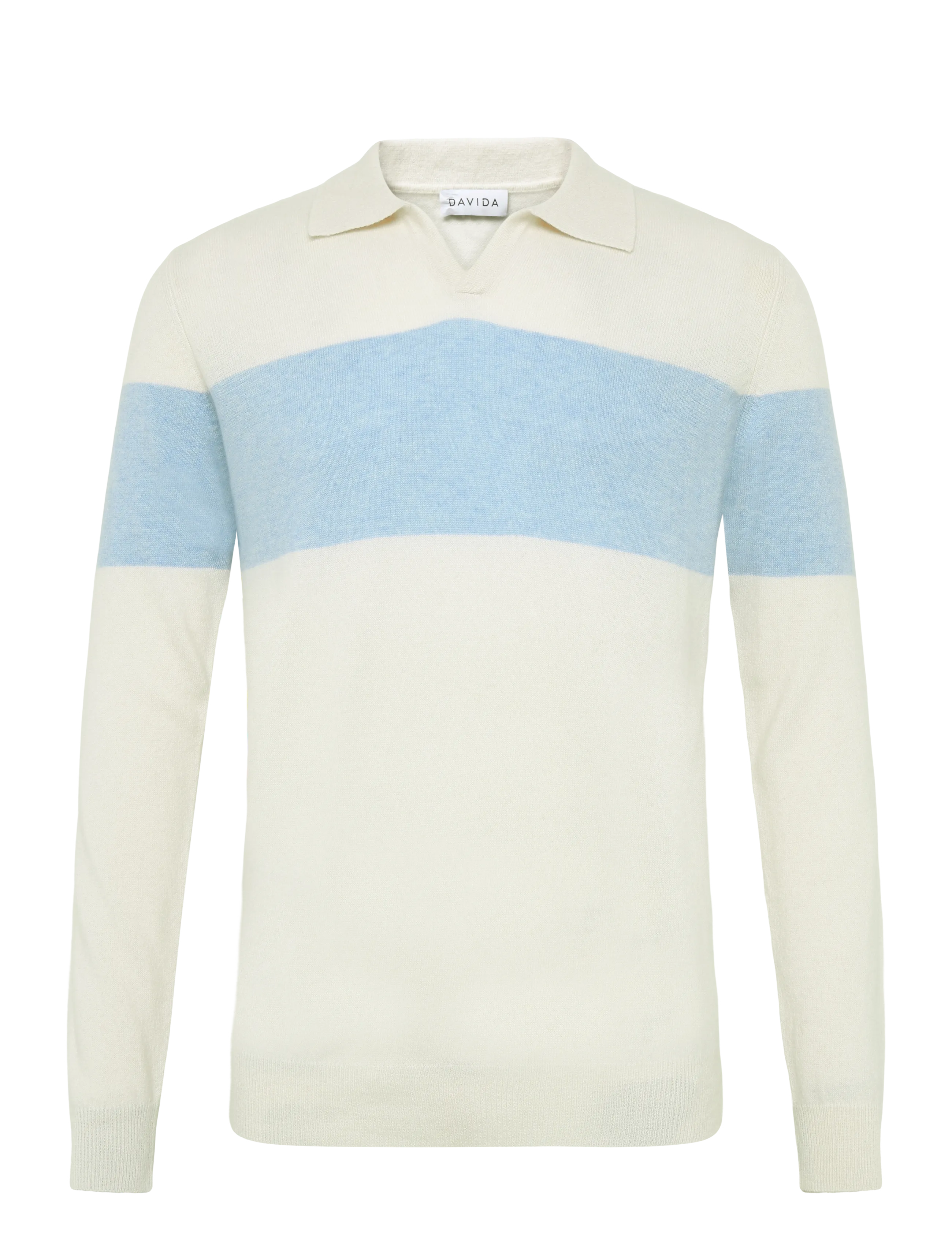 DAVIDA CASHMERE Man Open Collar One Stripe Weiß - XL - Herren