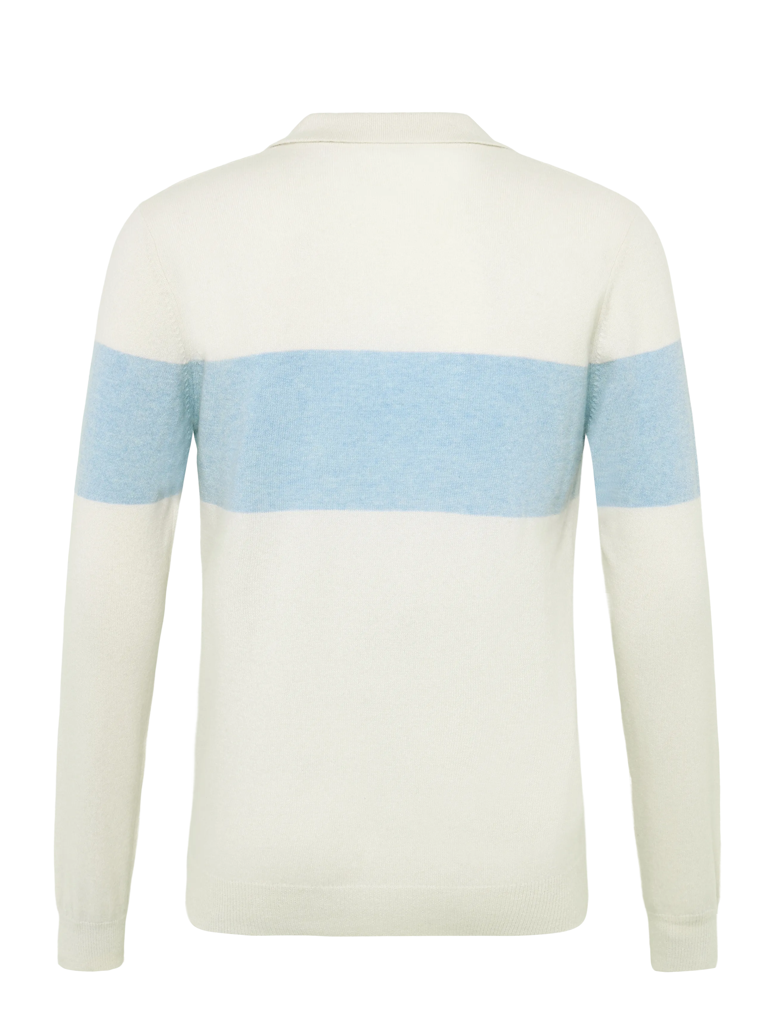 Davida Cashmere - Man Open Collar One Stripe - long-sleeved knitted polos - white/blue fog - 2
