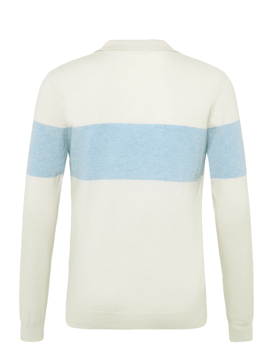 Davida Cashmere - Man Open Collar One Stripe - langärmelige strick-polohemden - white/blue fog - 2