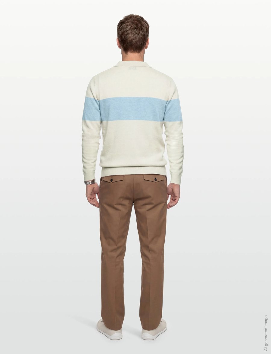 Davida Cashmere - Man Open Collar One Stripe - langärmelige strick-polohemden - white/blue fog - 4