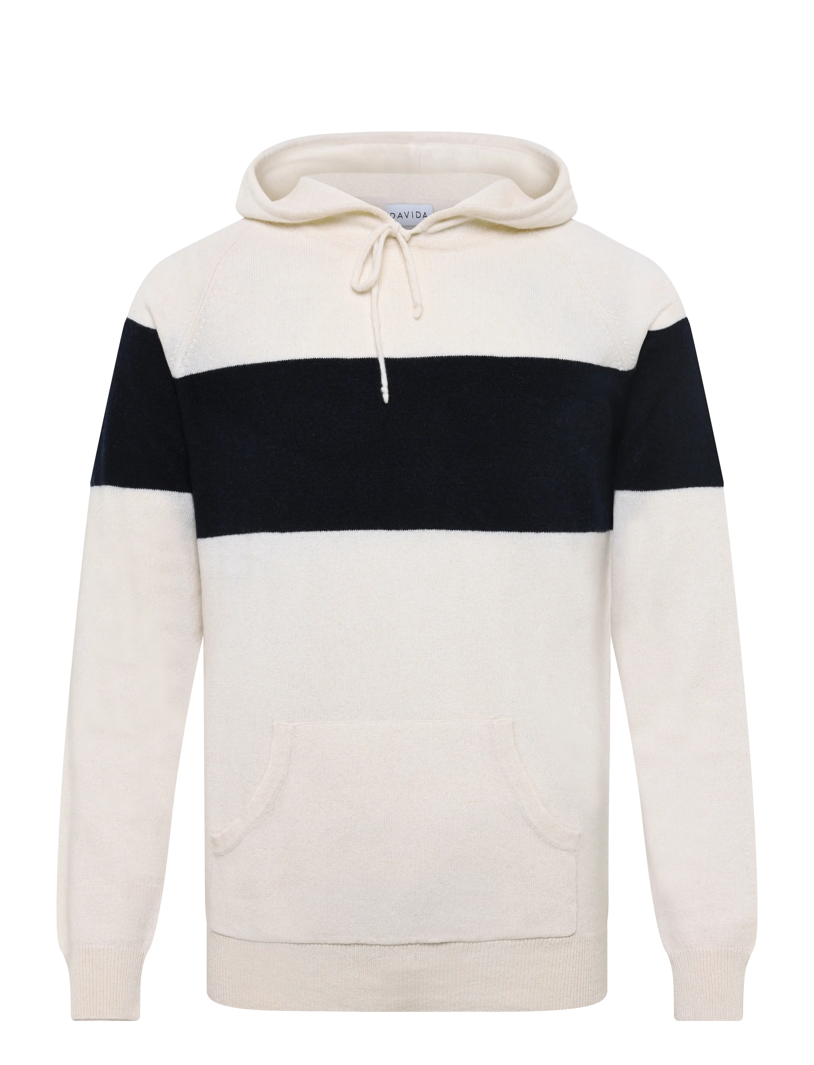 Davida Cashmere - Man Hoodie Sweater One Stripe - hoodies - white/navy - 1
