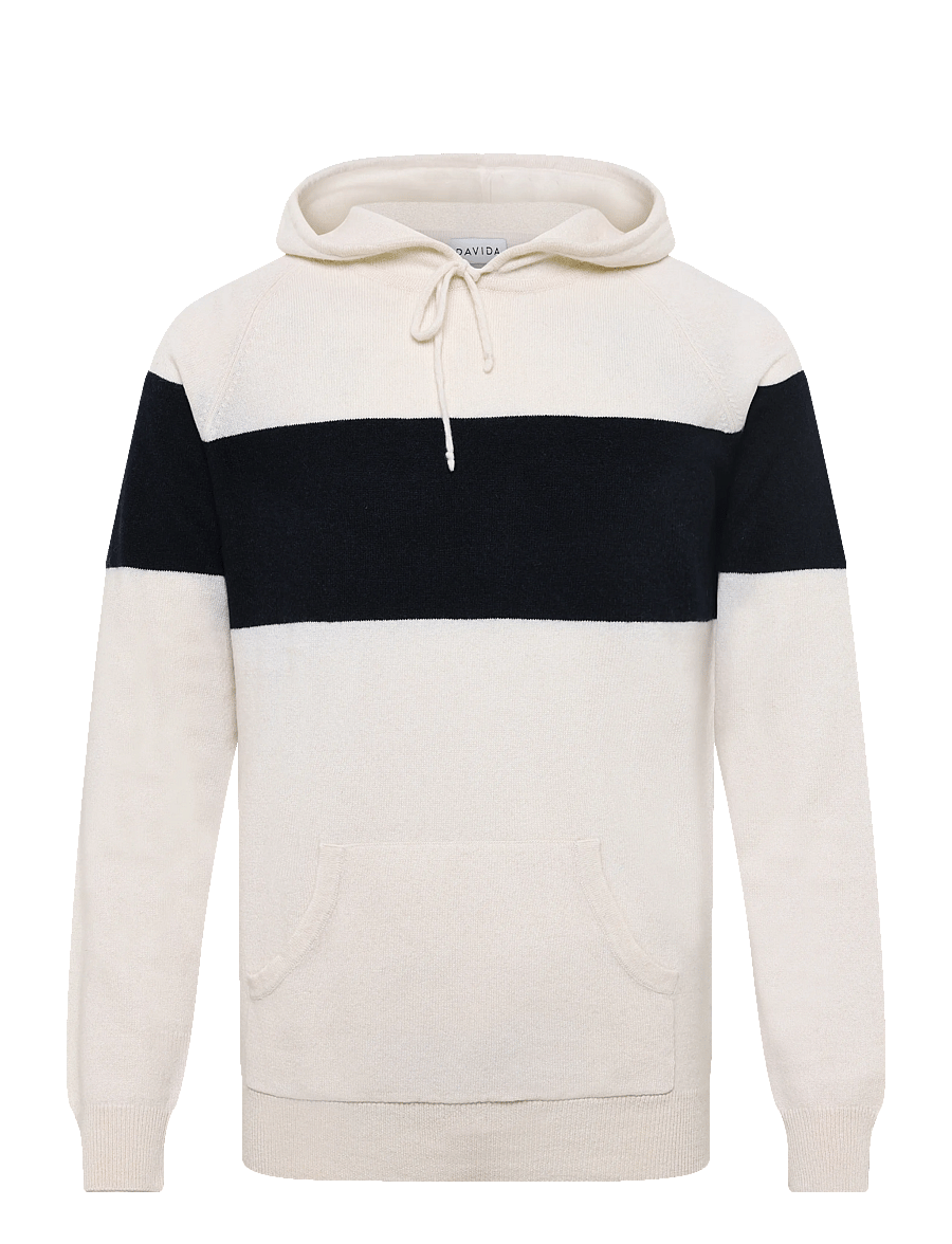 Davida Cashmere - Man Hoodie Sweater One Stripe - hoodies - white/navy - 1