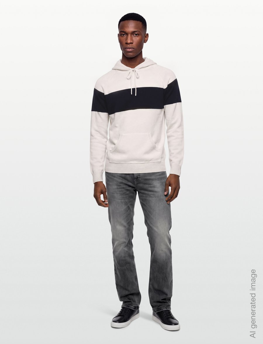 Davida Cashmere - Man Hoodie Sweater One Stripe - hoodies - white/navy - 0