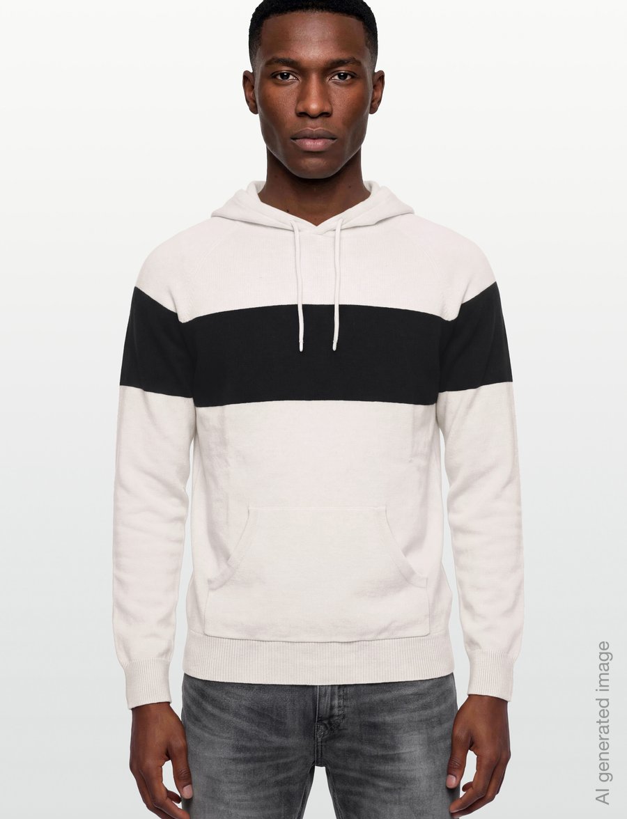 Davida Cashmere - Man Hoodie Sweater One Stripe - hoodies - white/navy - 3