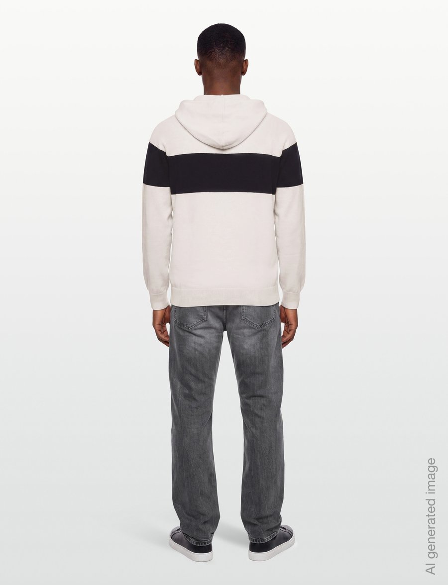 Davida Cashmere - Man Hoodie Sweater One Stripe - hoodies - white/navy - 4