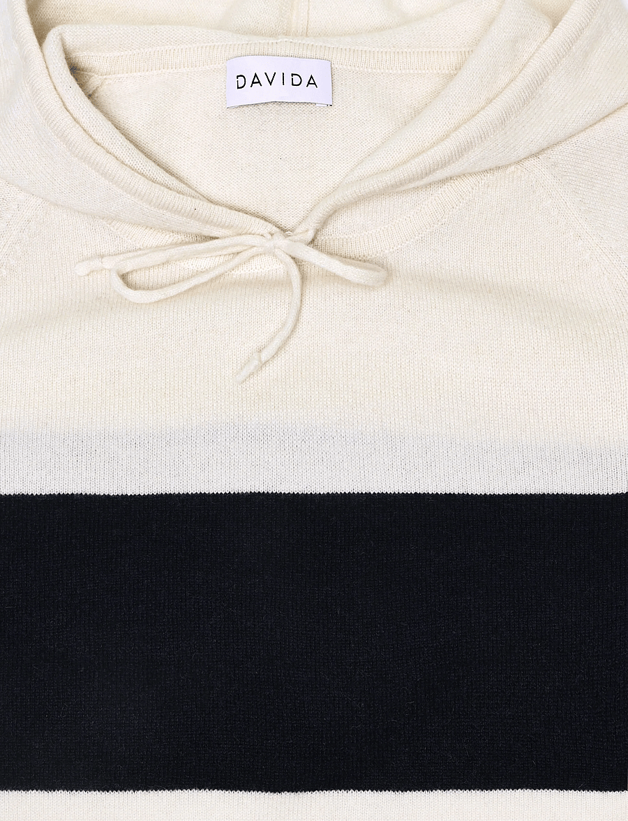 Davida Cashmere - Man Hoodie Sweater One Stripe - hoodies - white/navy - 5