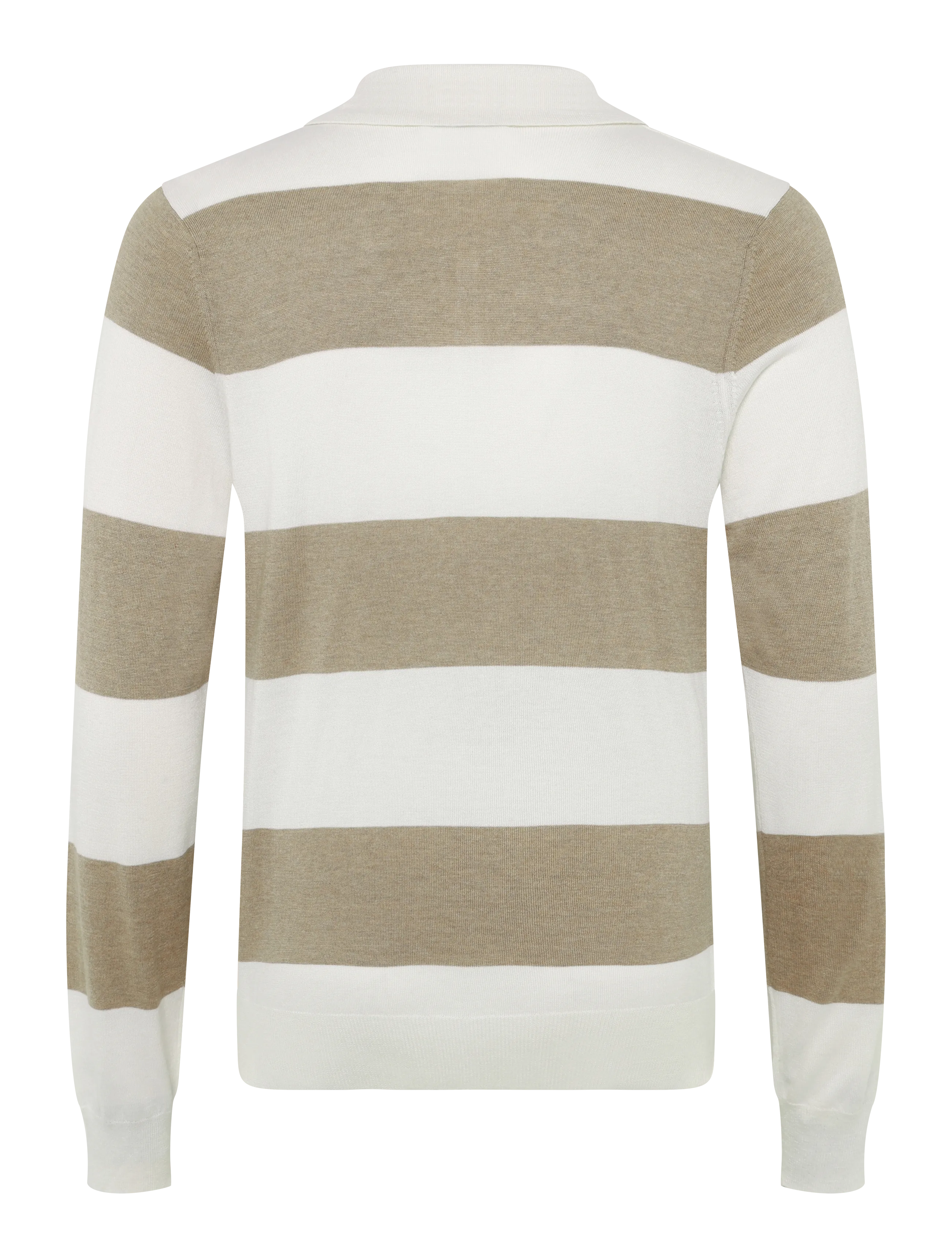 Davida Cashmere - Man Fine Knit Open Collar Striped - mink/white - 1
