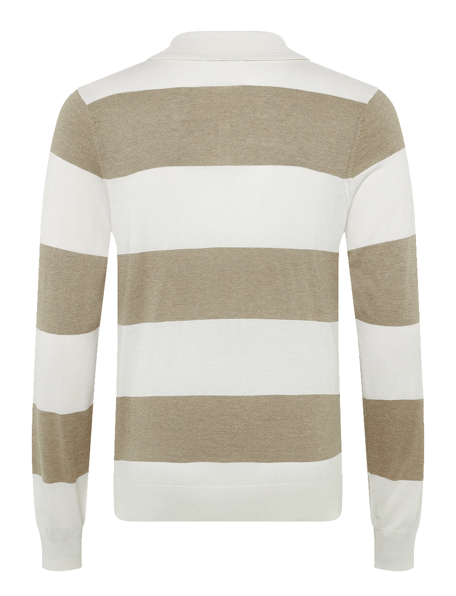 Davida Cashmere - Man Fine Knit Open Collar Striped - långärmade stickade pikétröjor - mink/white - 1
