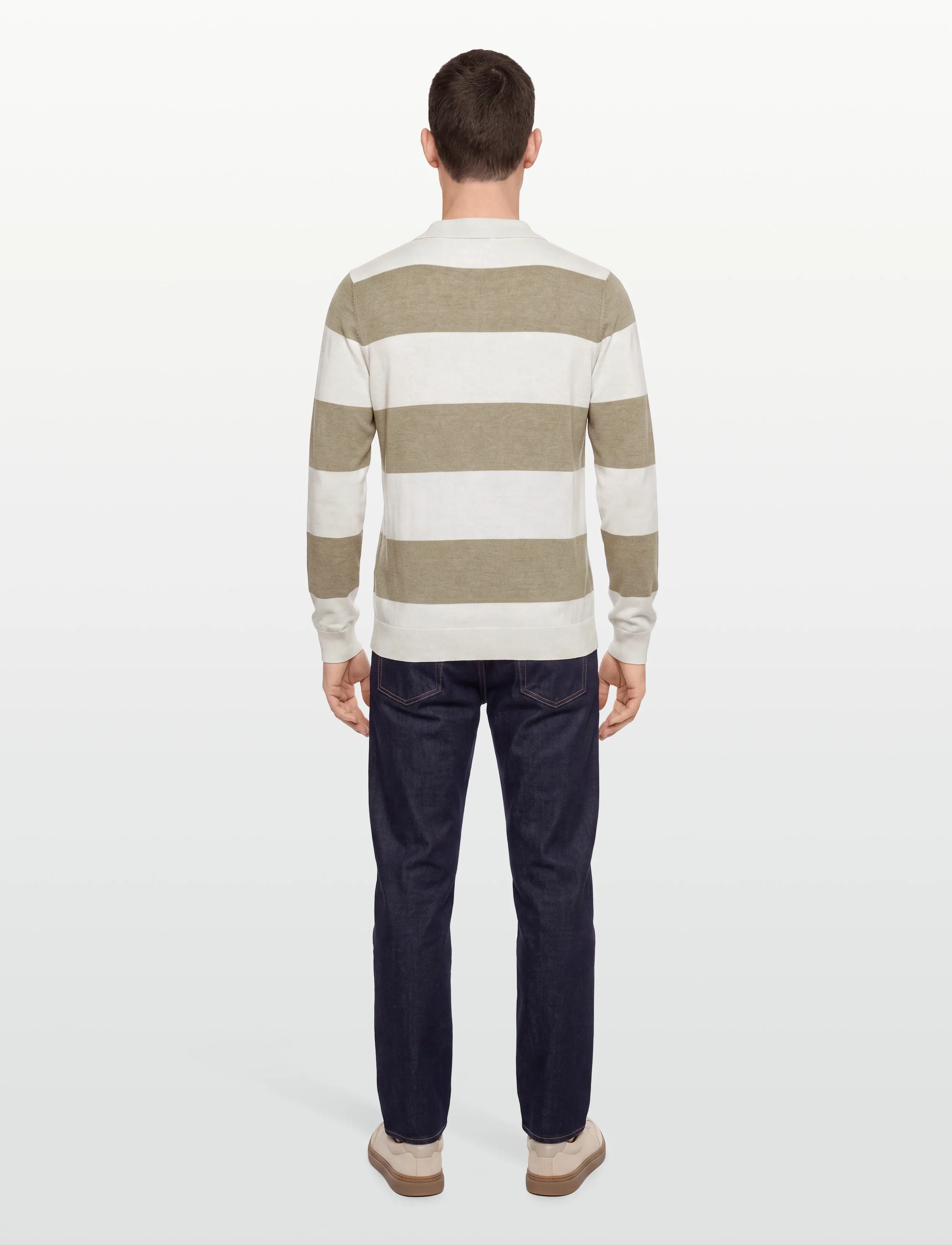Davida Cashmere - Man Fine Knit Open Collar Striped - neulotut poolot - mink/white - 4