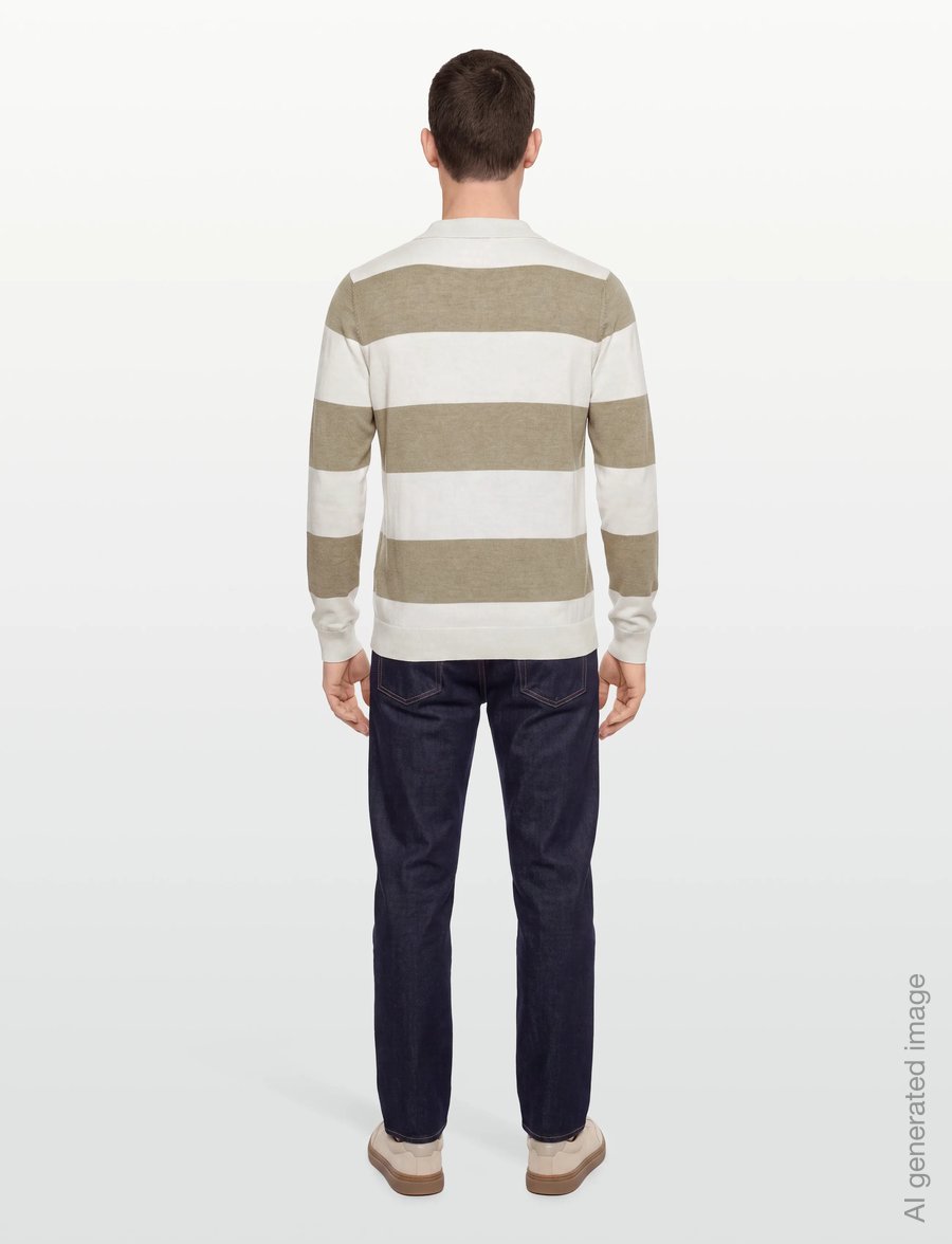 Davida Cashmere - Man Fine Knit Open Collar Striped - langärmelige strick-polohemden - mink/white - 4