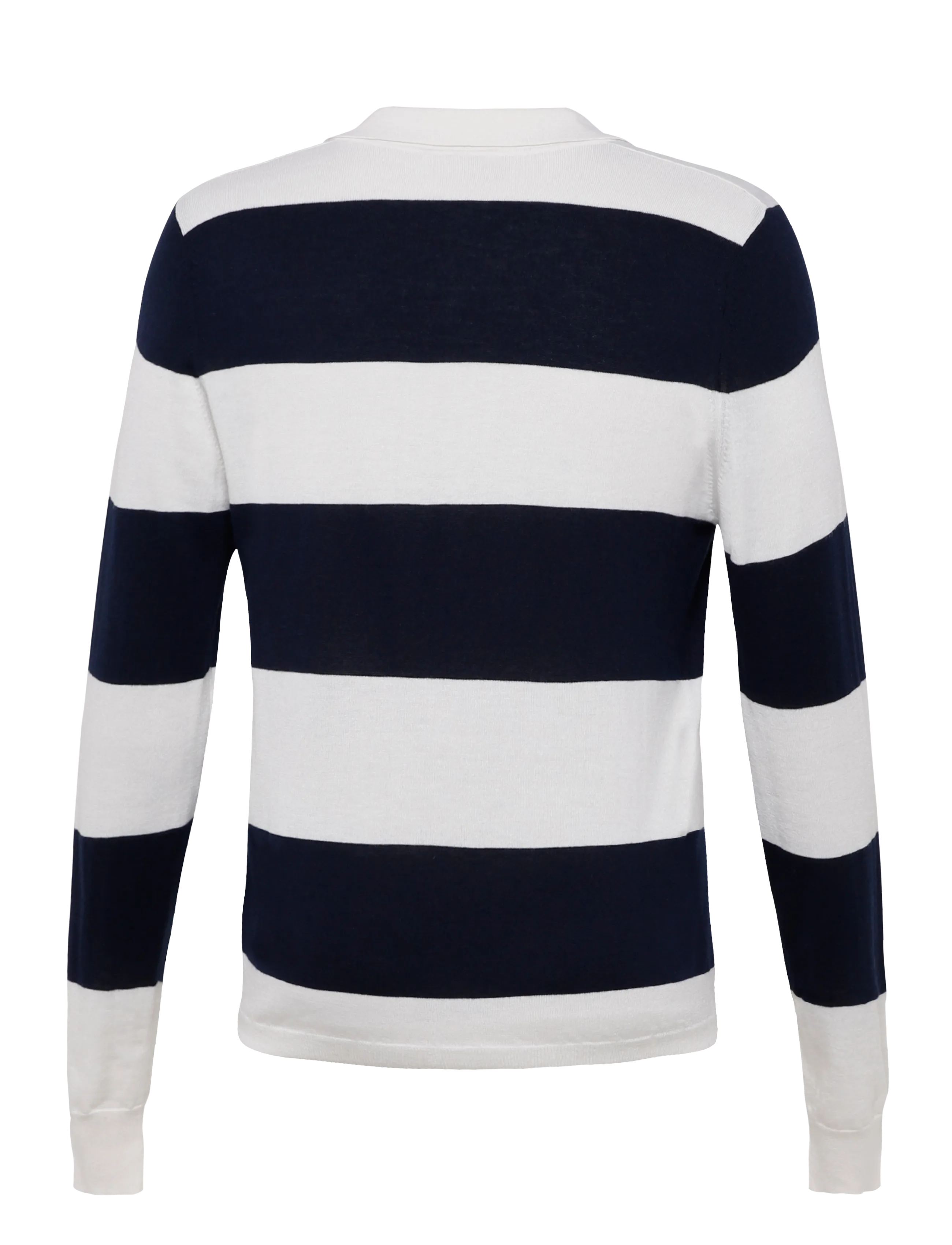 Davida Cashmere - Man Fine Knit Open Collar Striped - poloer i strik med lange ærmer - white/navy - 1
