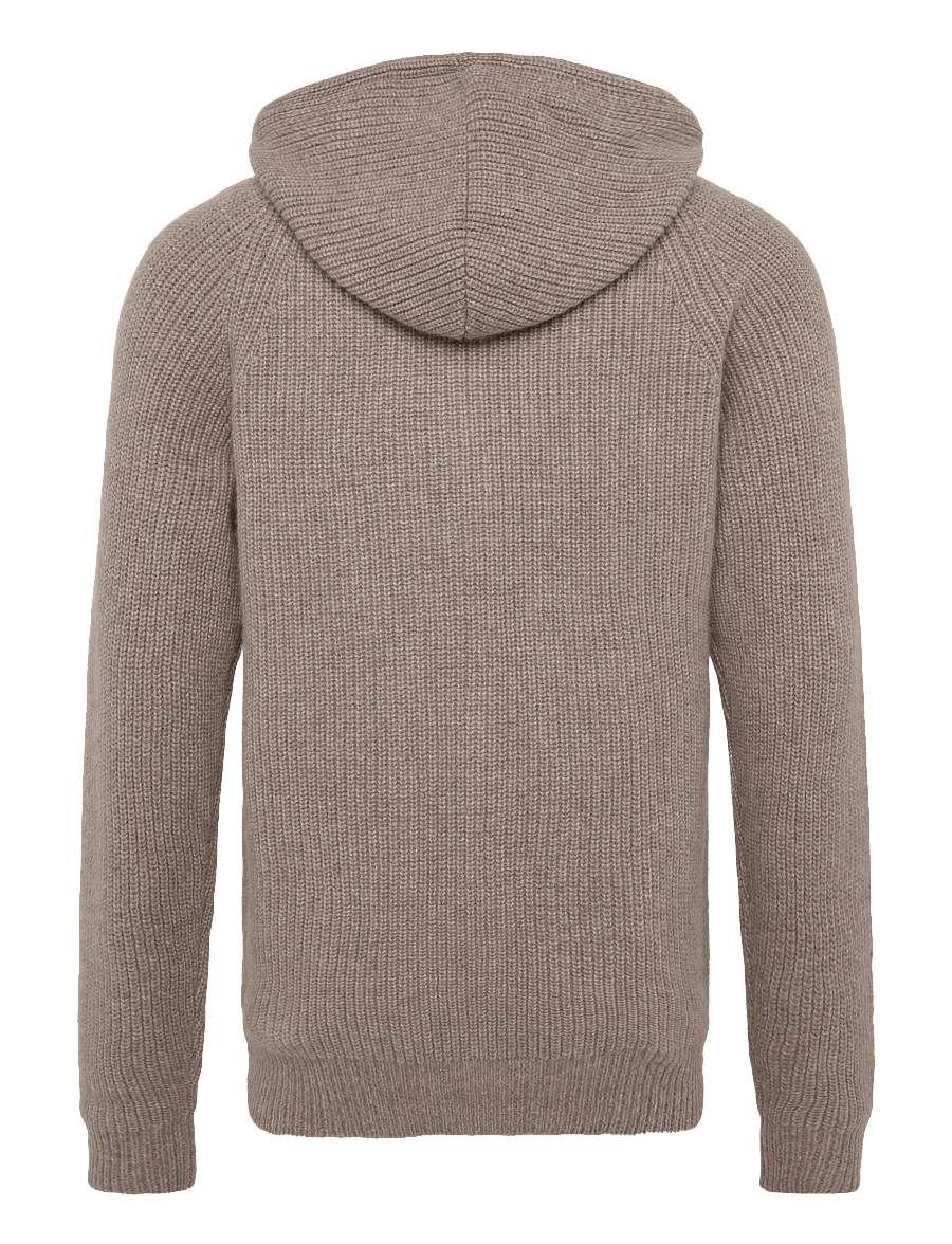 Davida Cashmere - man chunky rib hood - pullover mit durchgehendem reißverschluss - mink - 1