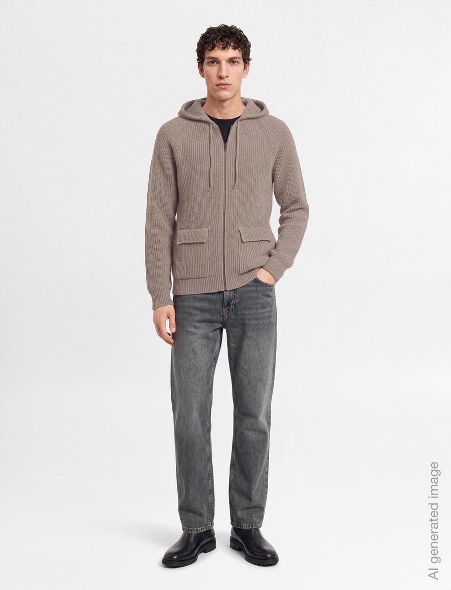 Davida Cashmere - man chunky rib hood - lukuga džemprid - mink - 0