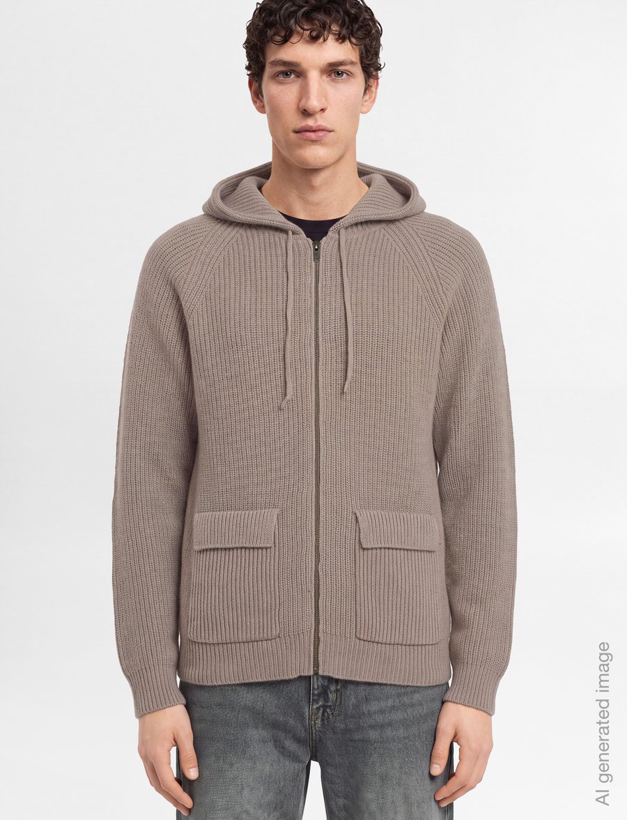 Davida Cashmere - man chunky rib hood - lukuga džemprid - mink - 3