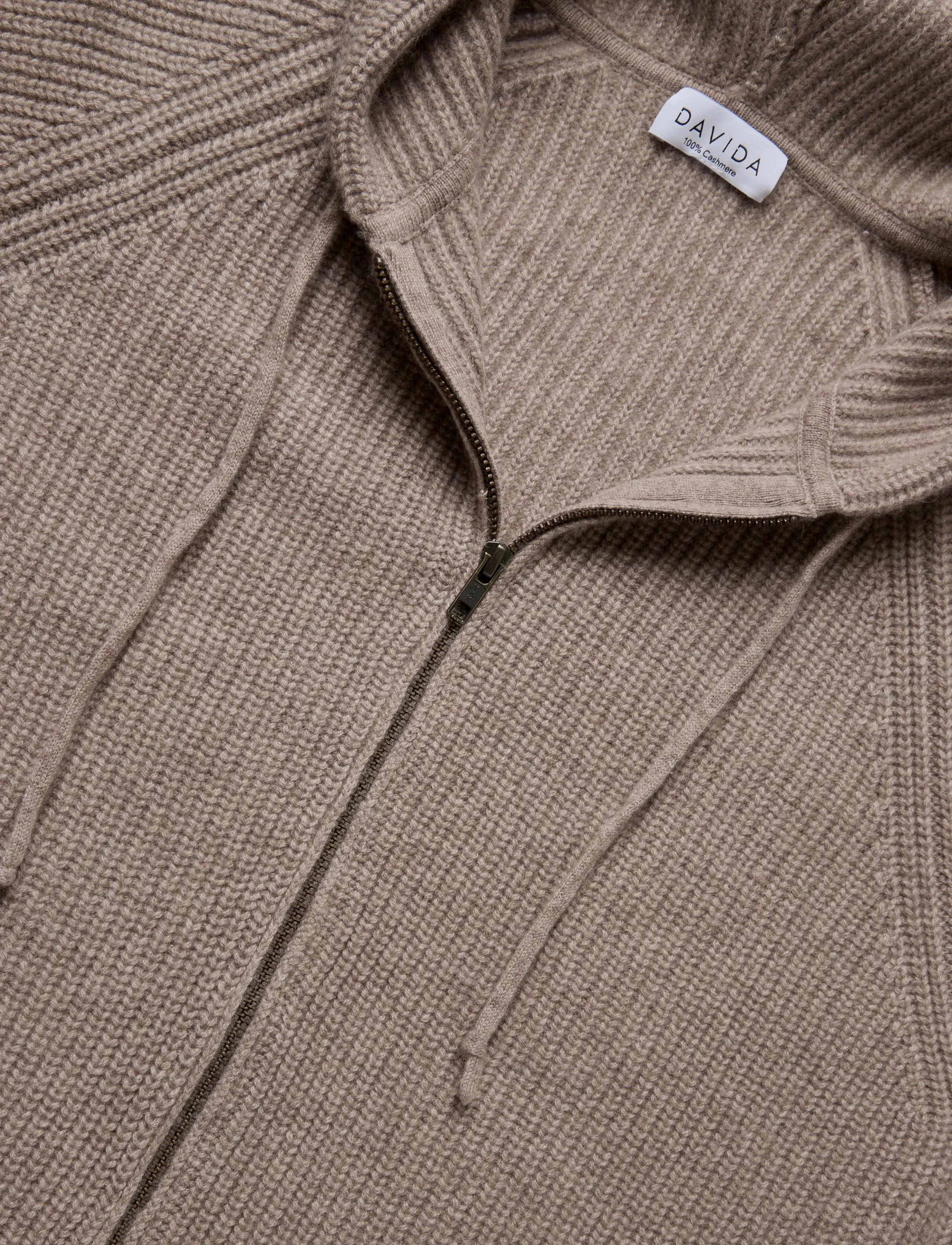 Davida Cashmere - man chunky rib hood - pullover mit durchgehendem reißverschluss - mink - 2