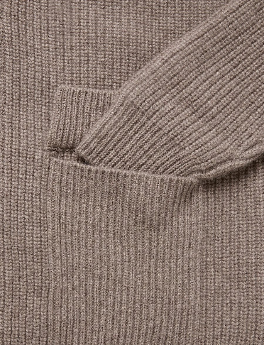 Davida Cashmere - man chunky rib hood - pullover mit durchgehendem reißverschluss - mink - 3