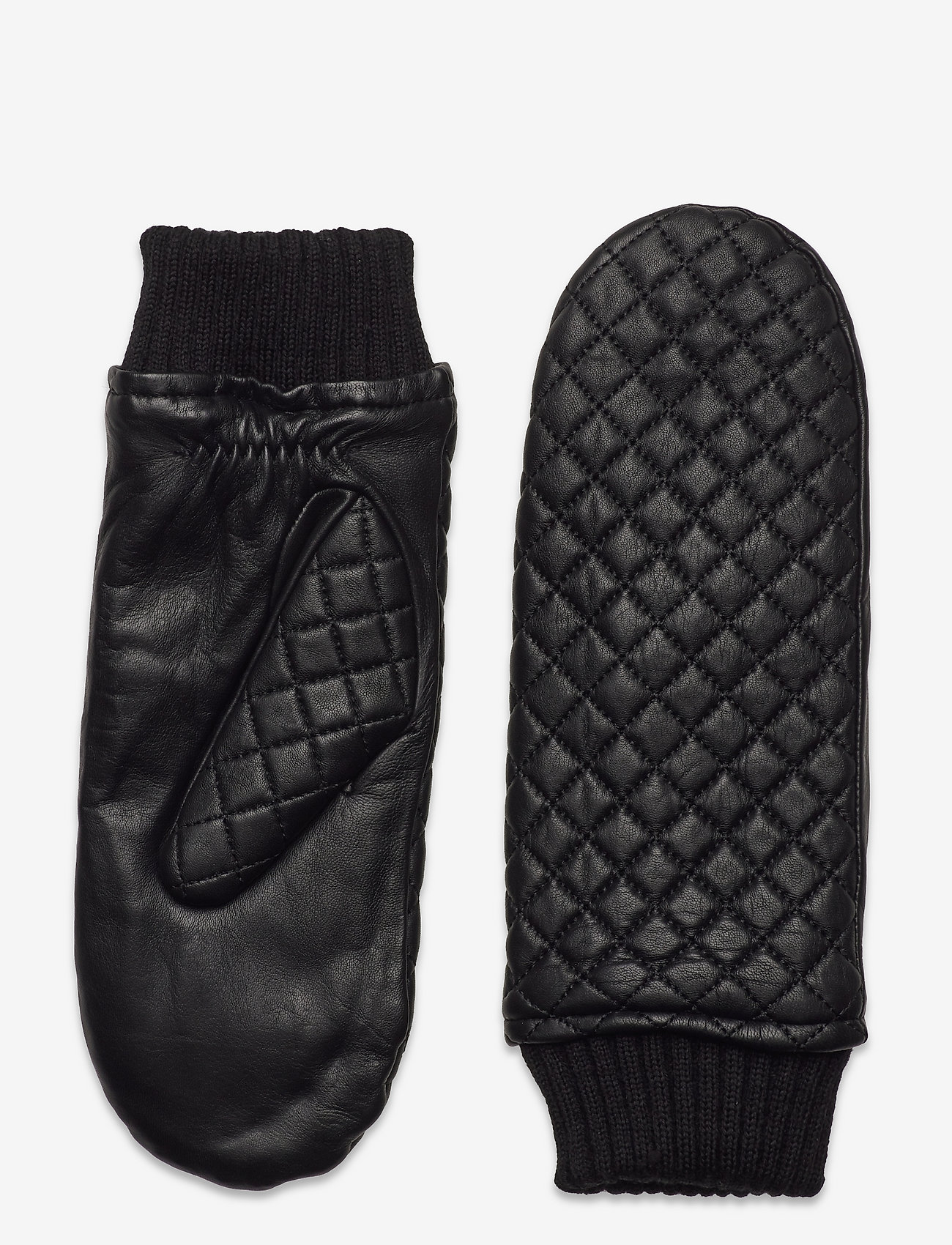 Day Quilted Leather Mitten - BLACK