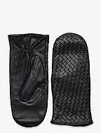 Day Leather Braid Mitten - BLACK