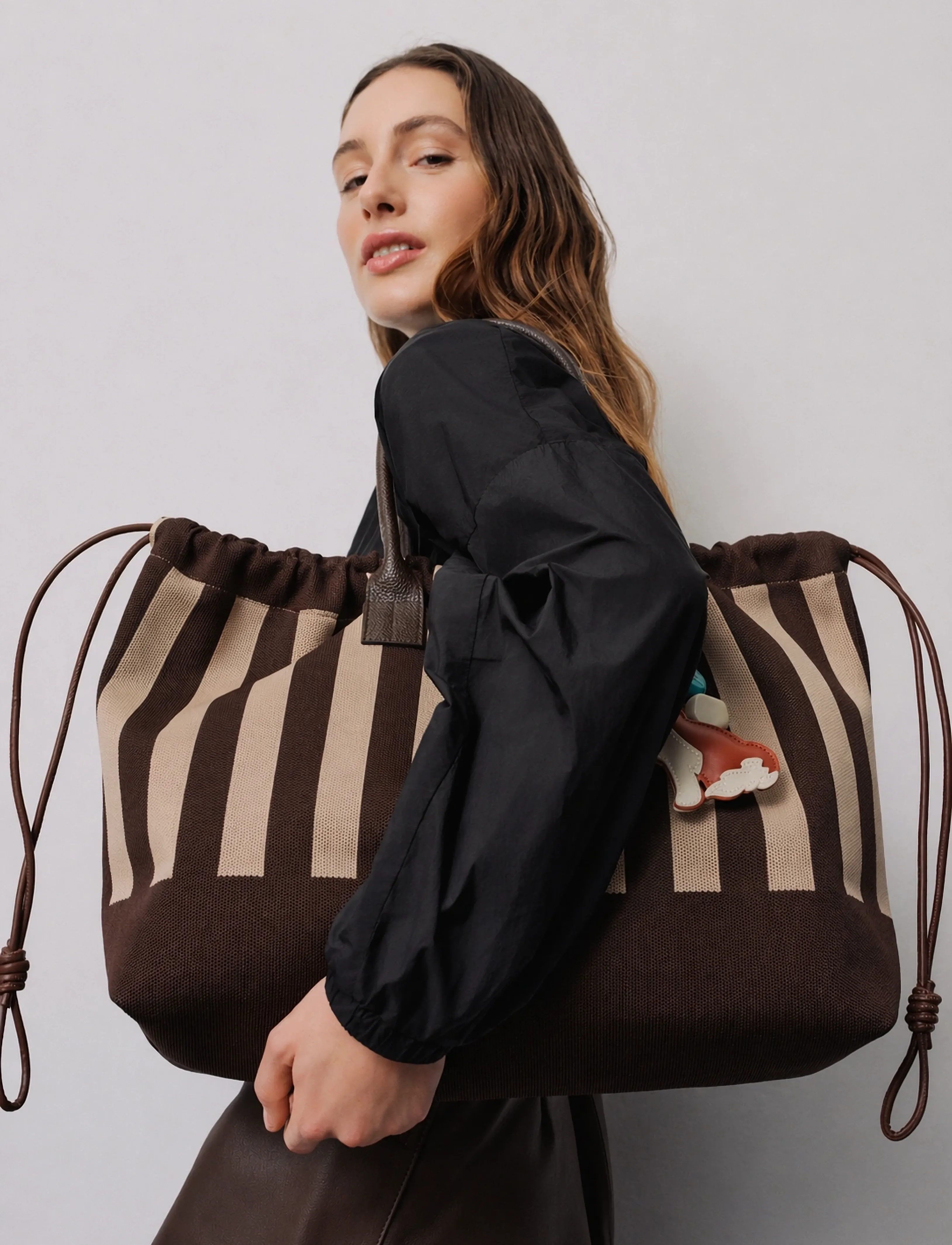 DAY ET Day Knitting Bag, Kvinder, Stribet Snøre Shopper, Brun, Str: ONE SIZE