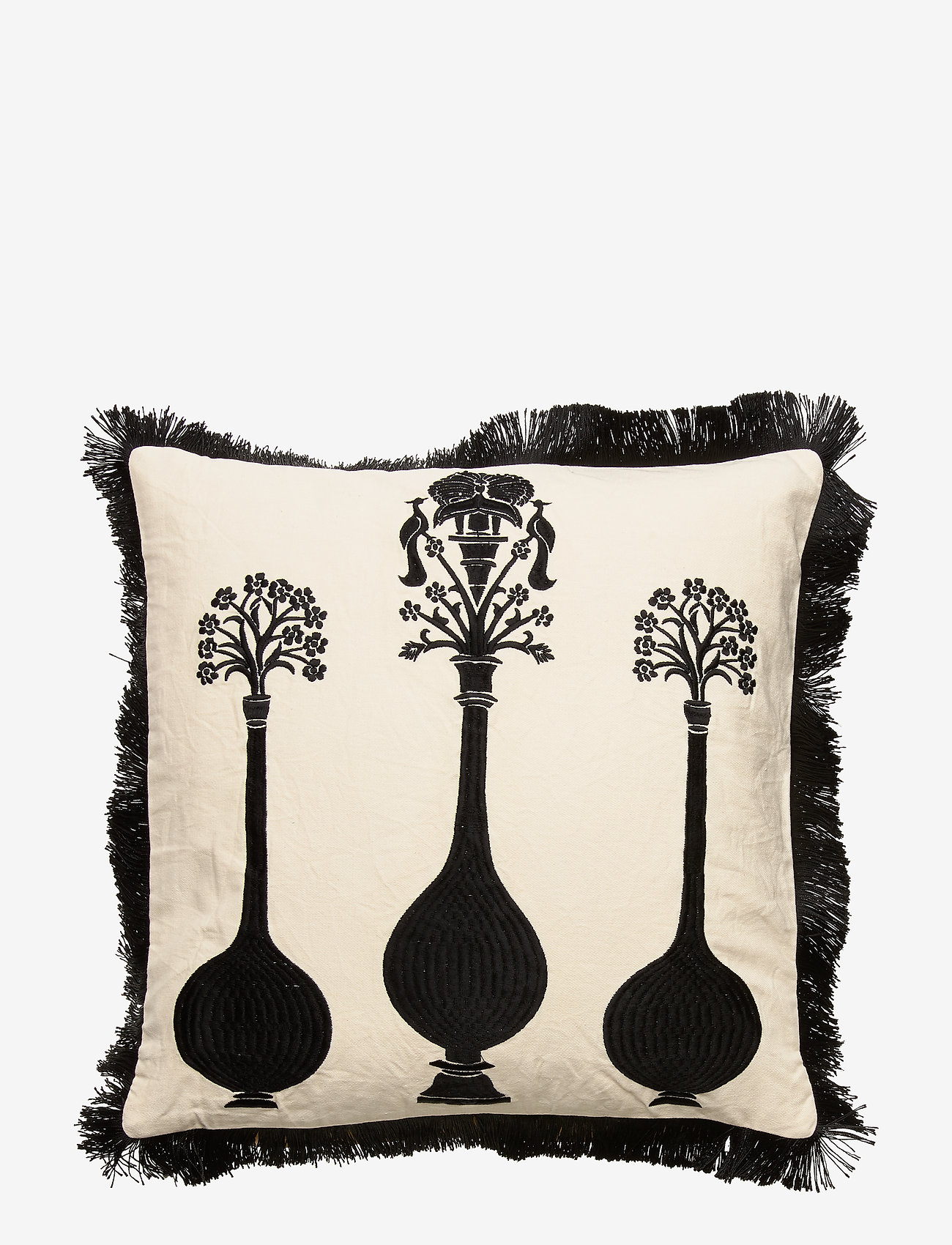 DAY Home - Day Vases Cushion Cover Fringes - dekoratīvas spilvendrānas - nat. white/black - 0