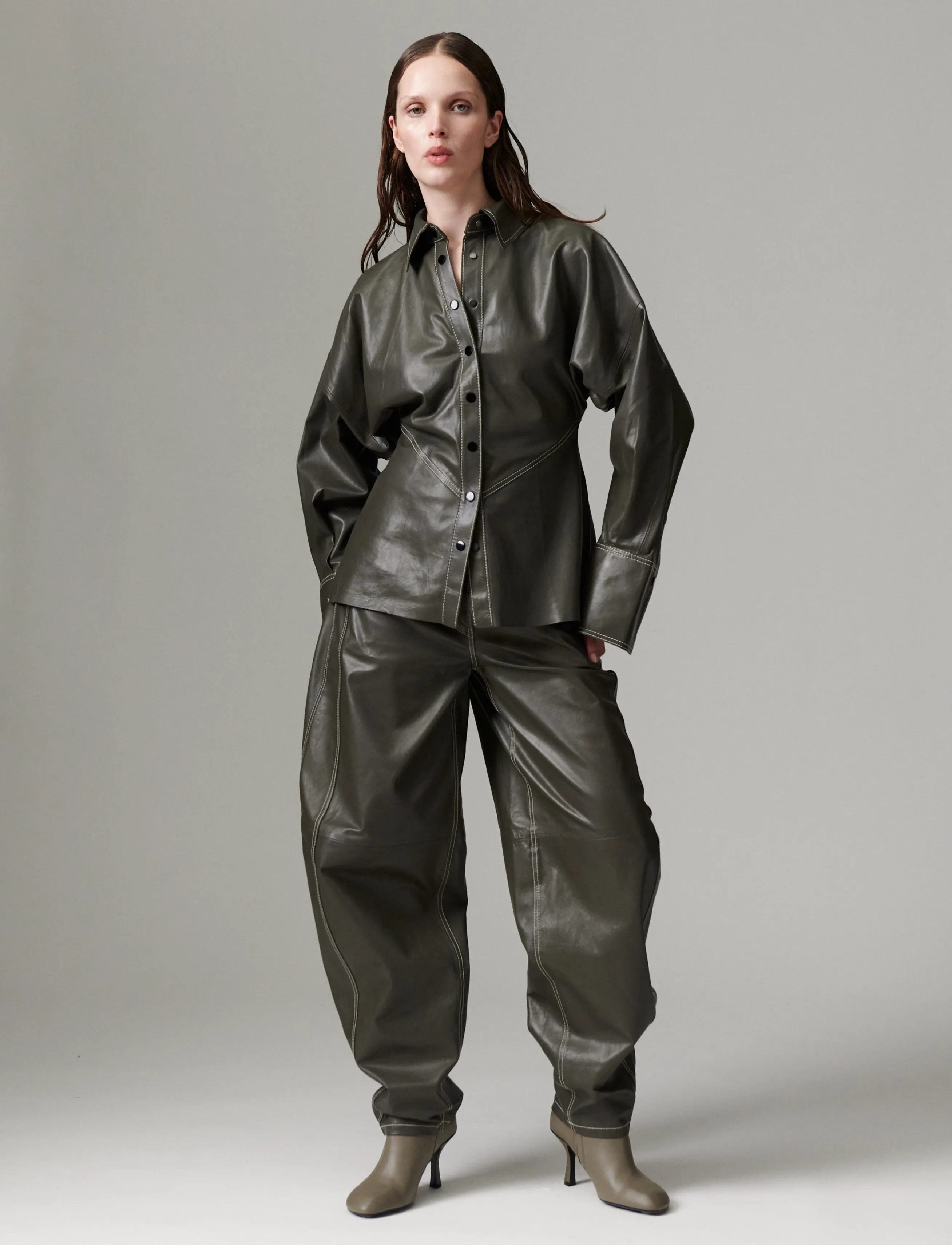 Day Birger et Mikkelsen DAYBarrollo - Soft Lamb Leather - Barrel-bukser - MEDIUM GREY LEATHER / grey