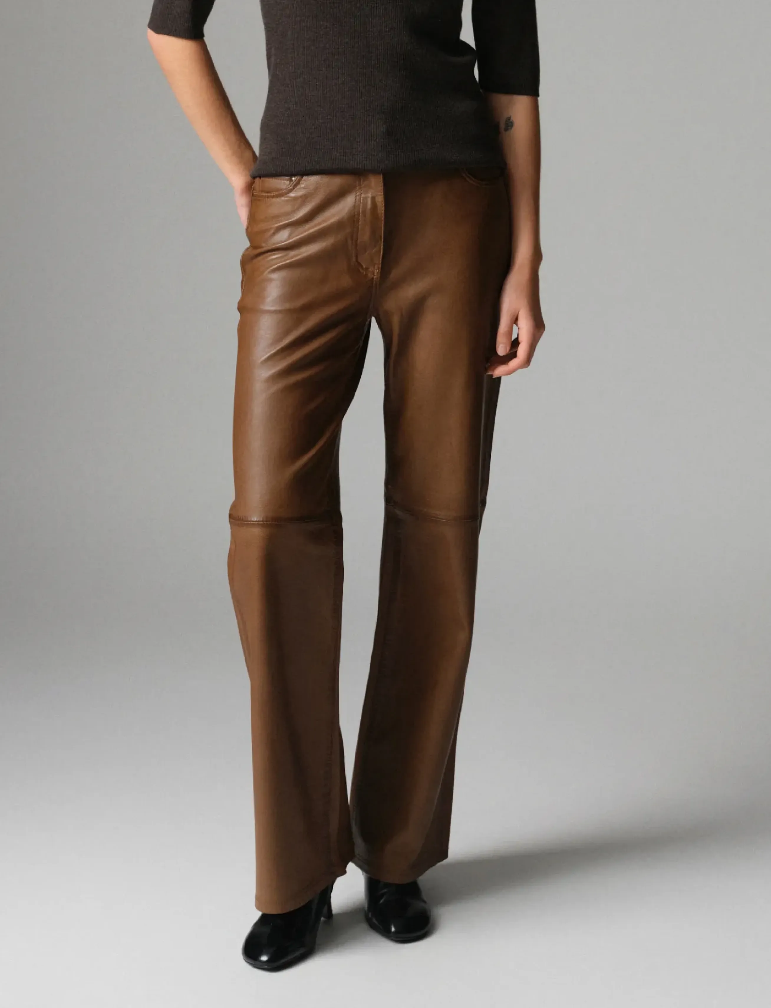 Day Birger et Mikkelsen DAYFlaro - Soft Lamb Leather - Hose mit geradem Bein - RUBBER / brown