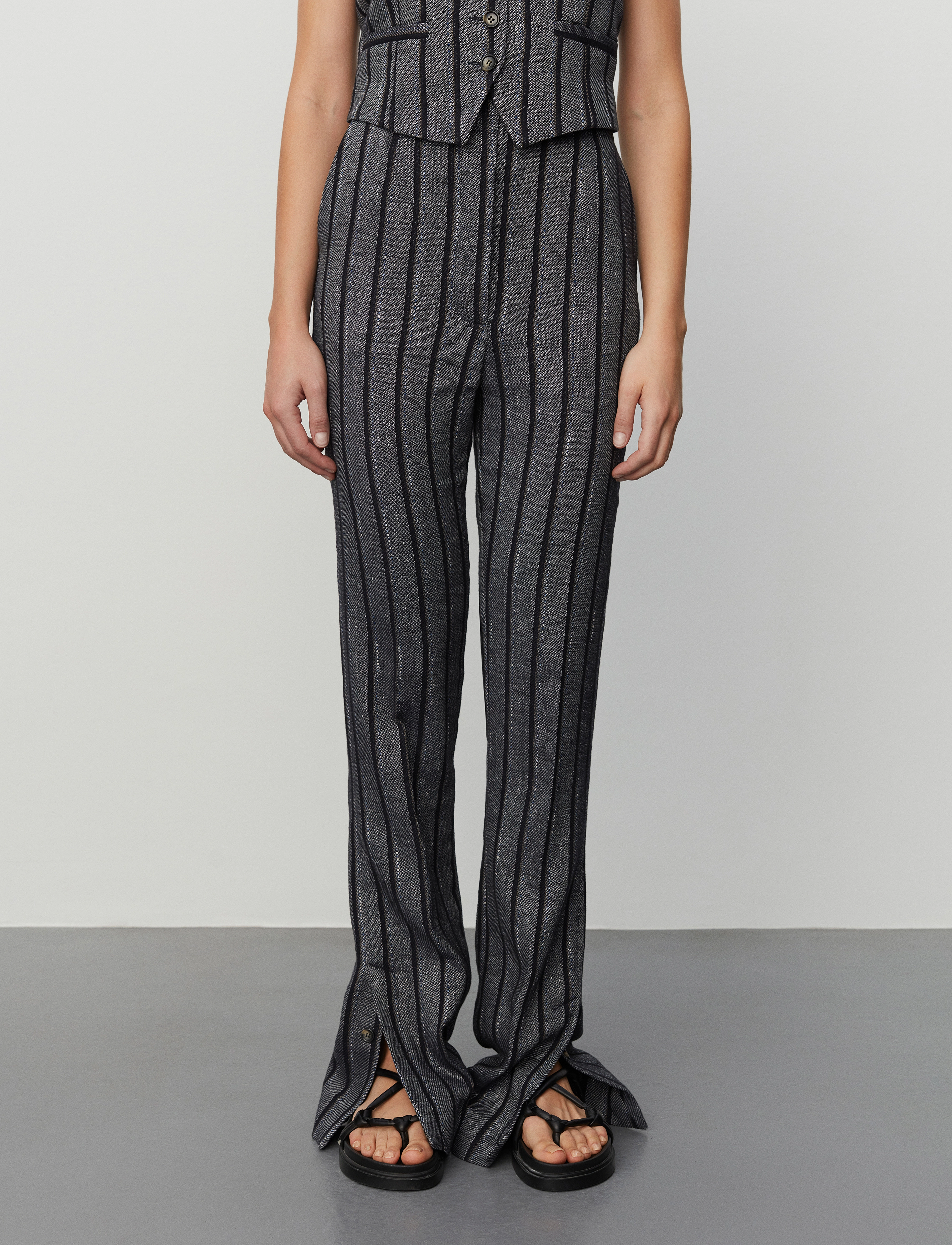 Day Birger et Mikkelsen Ally Cotton Blend Stripe, 36, Trousers, Grau - Flared, Frauen