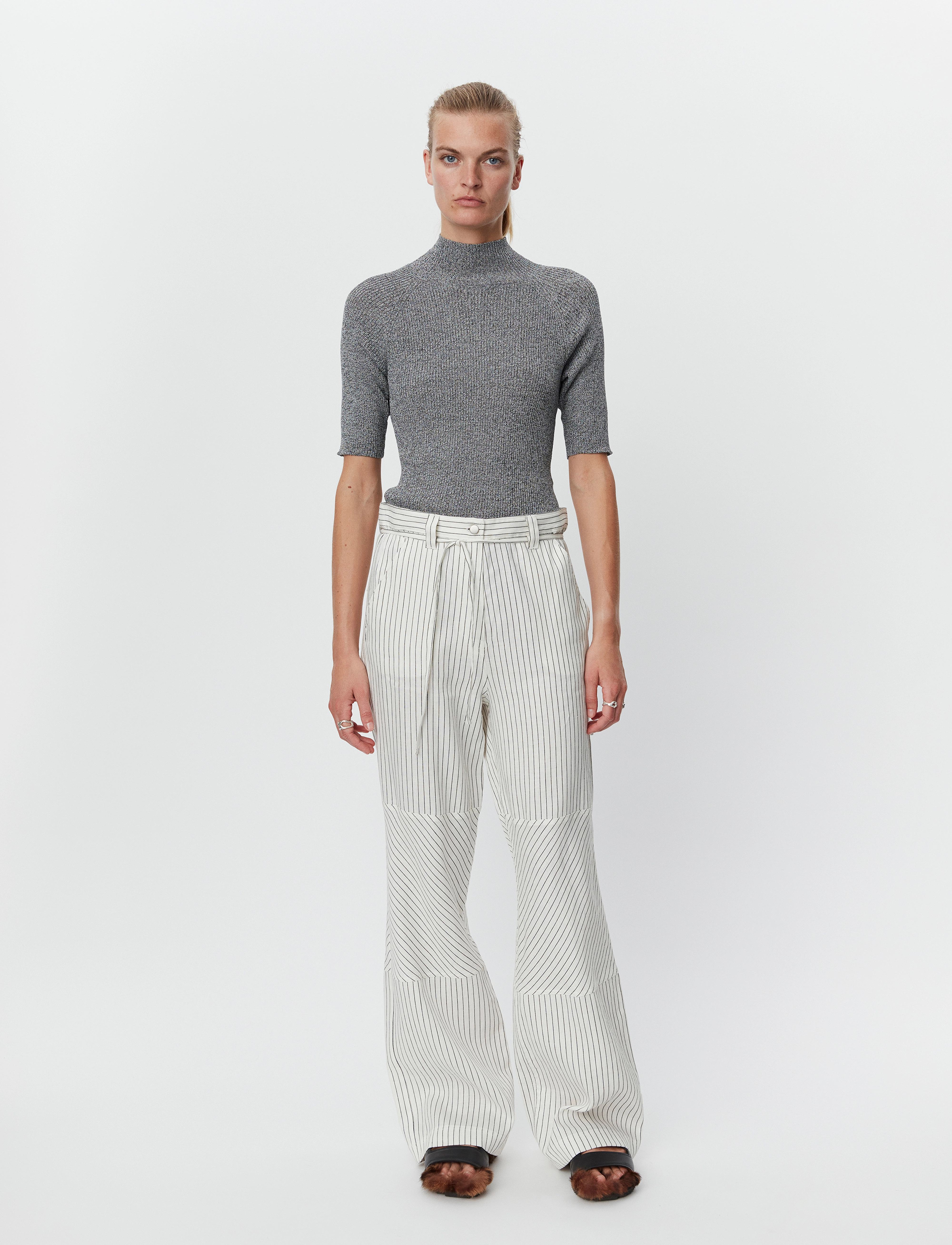 Day Birger et Mikkelsen Culkin - Cozy Linen Stripe - Bukser - BLACK / cream